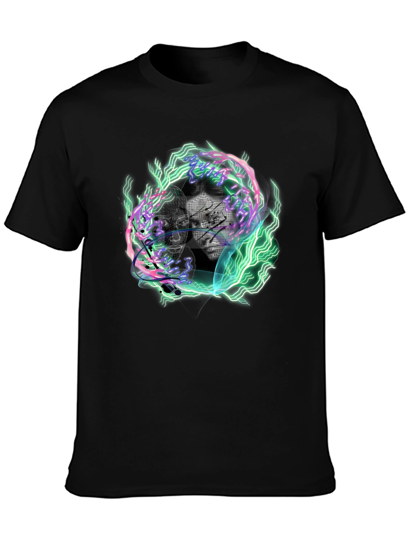 Black Electric Portrait Graphic Tee - Black Cotton Blend view 3