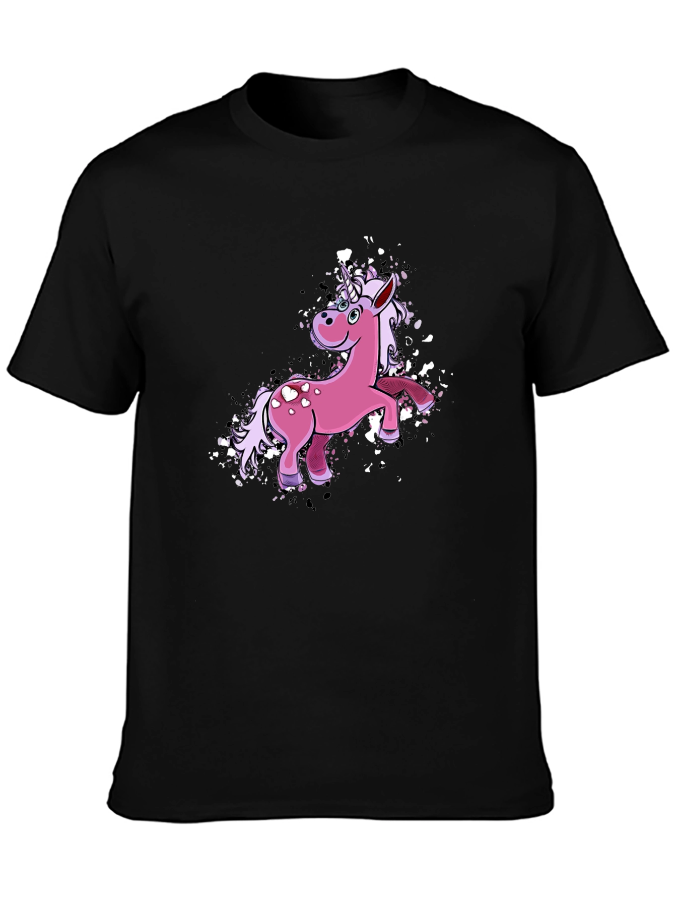 Black Unicorn Graphic Tee - Black Cotton Blend T-Shirt view 3