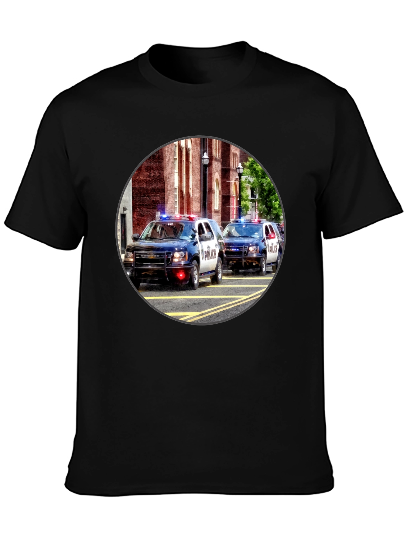 Black Police Car Graphic T-Shirt view 3