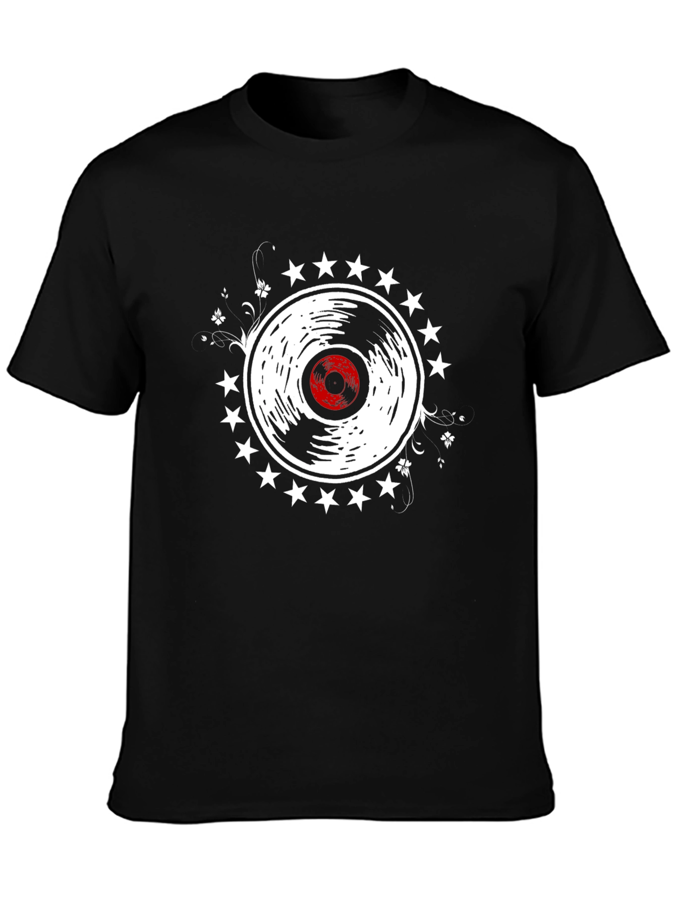 Black Retro Vinyl Record Star Graphic Black T-Shirt view 3