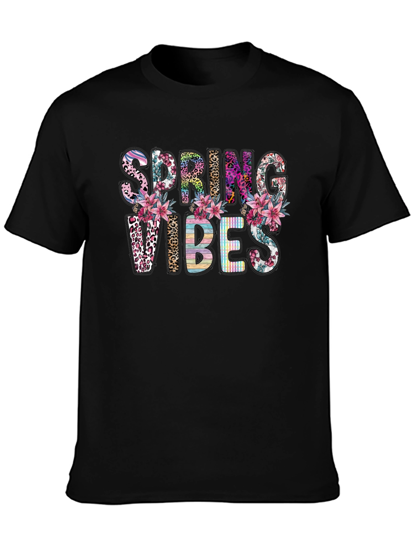 Black Spring Vibes Floral Graphic T-Shirt view 3