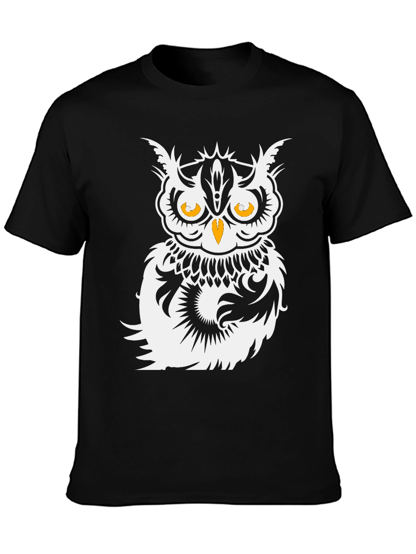 Black Stylish Owl Graphic Print Black T-Shirt view 3