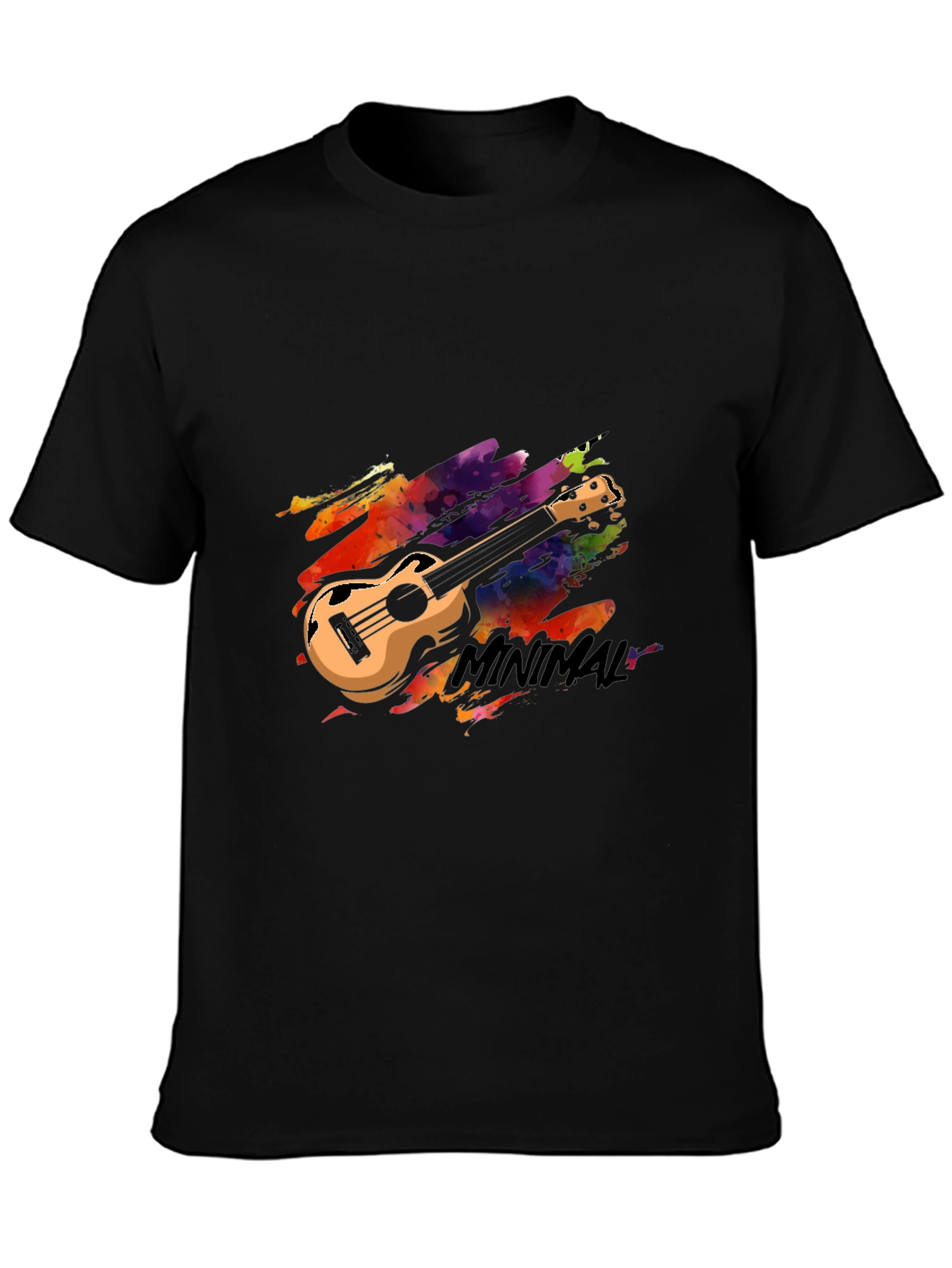 Black Minimal Ukulele Graphic Tee - Stylish Black T-Shirt view 3