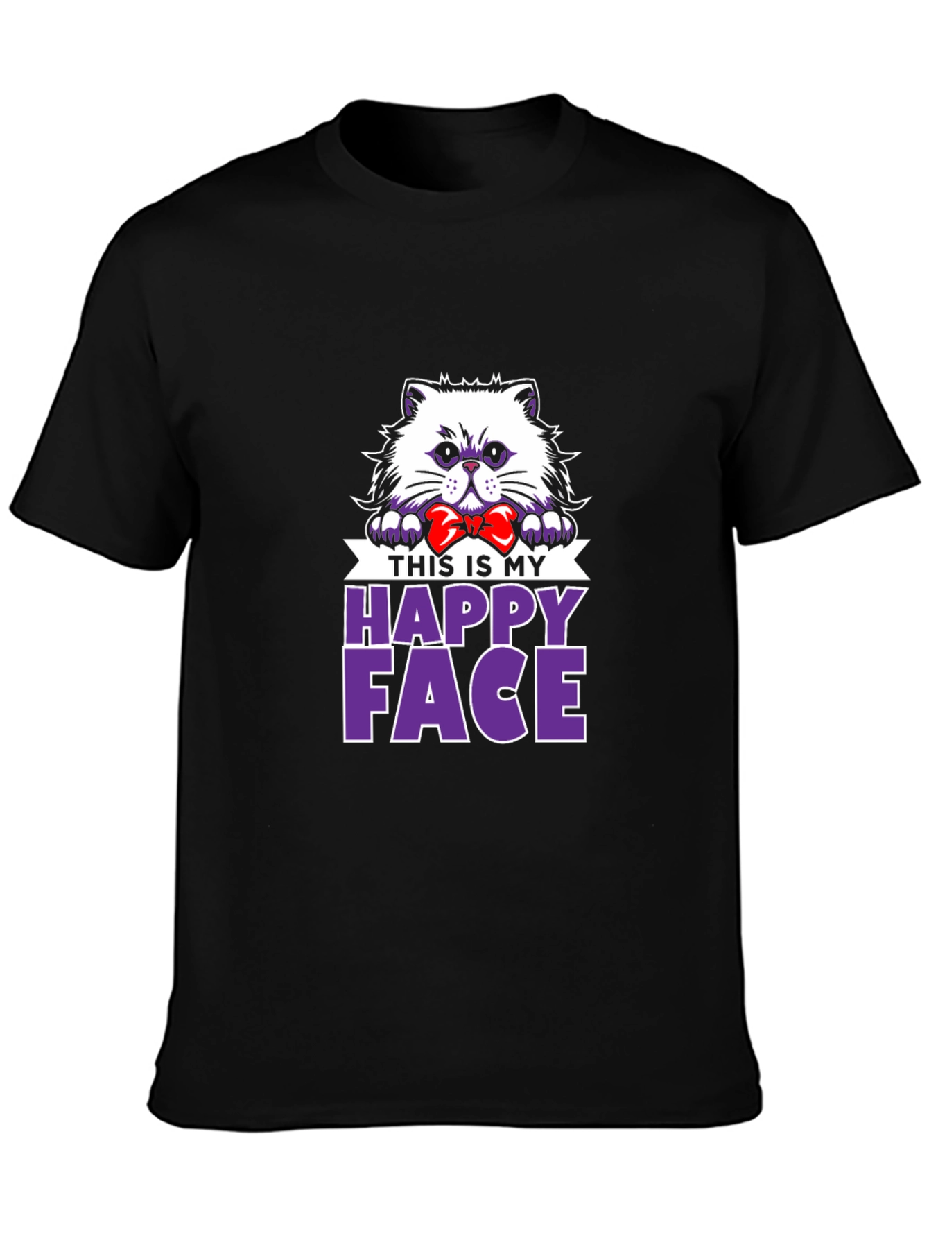 Black Happy Face Cat T-Shirt - Funny Pet Lover Tee view 3