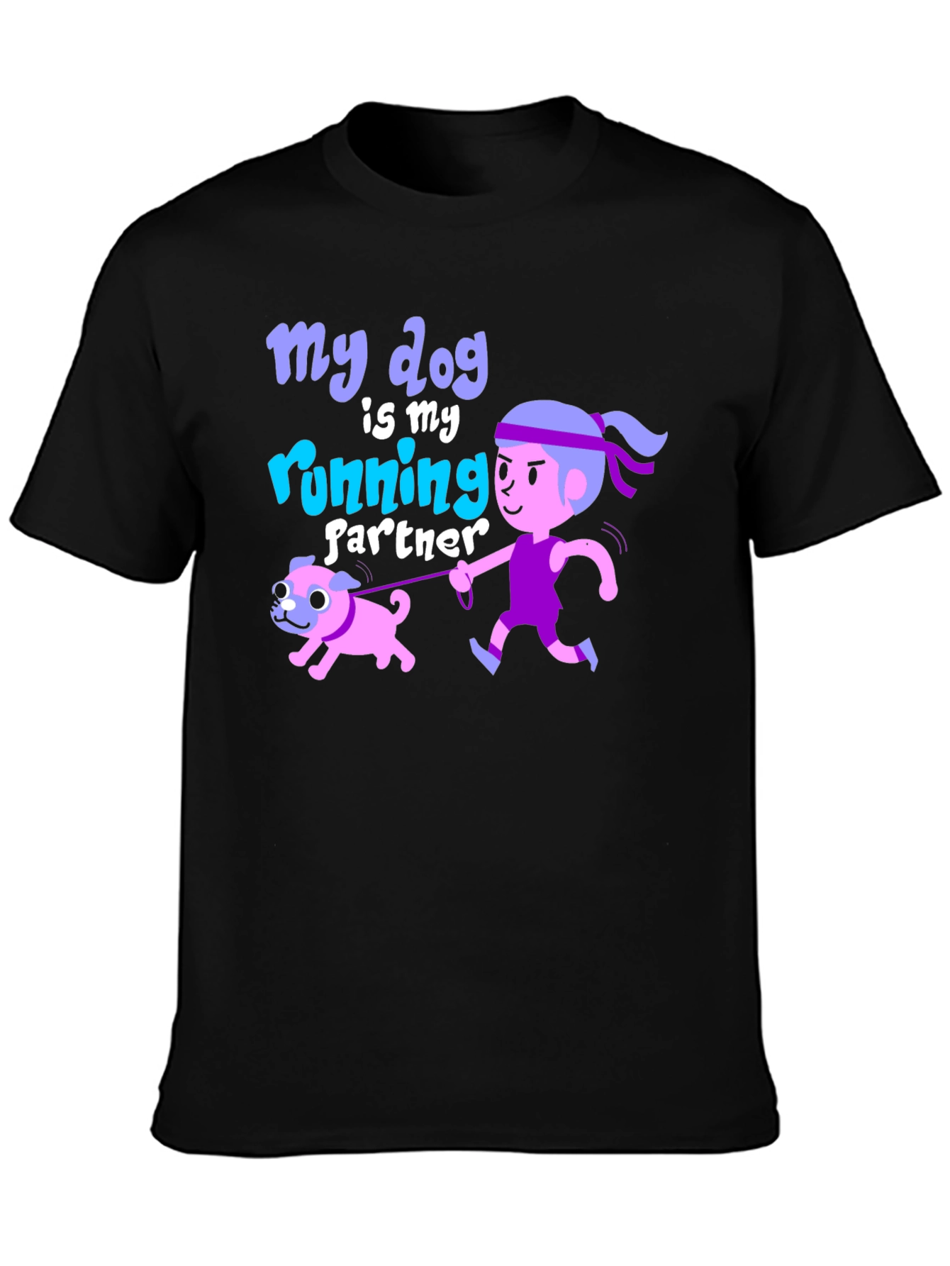 Black Dog Running Partner Graphic Tee - Fun Animal Lover Shirt view 3