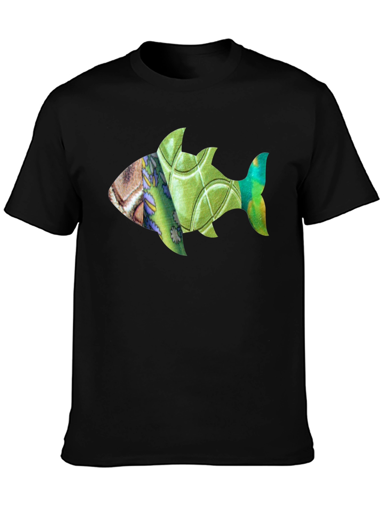 Black Artistic Fish Print Black T-Shirt view 3