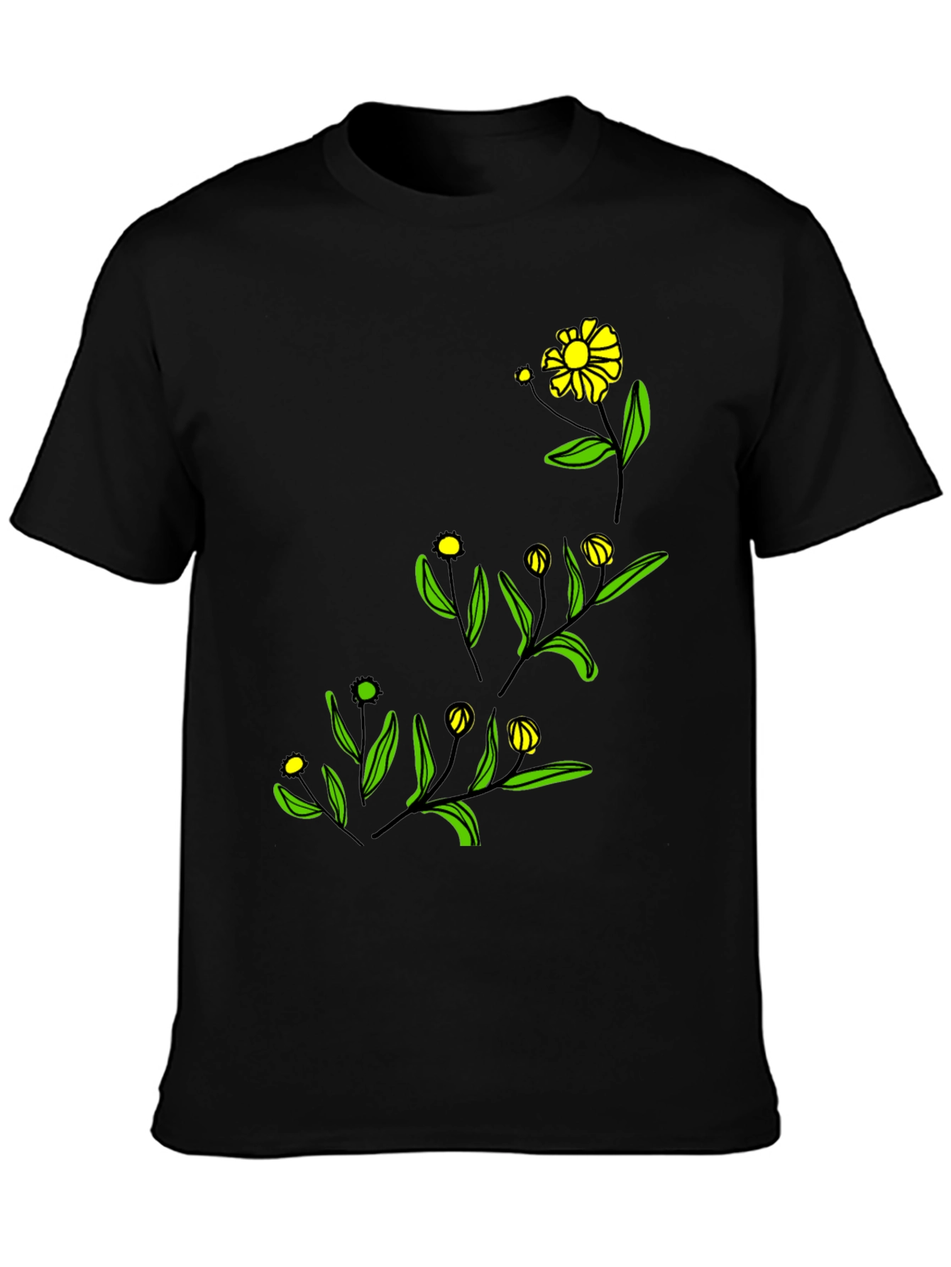 Black Black Floral Graphic Tee - Modern Botanical Design view 3