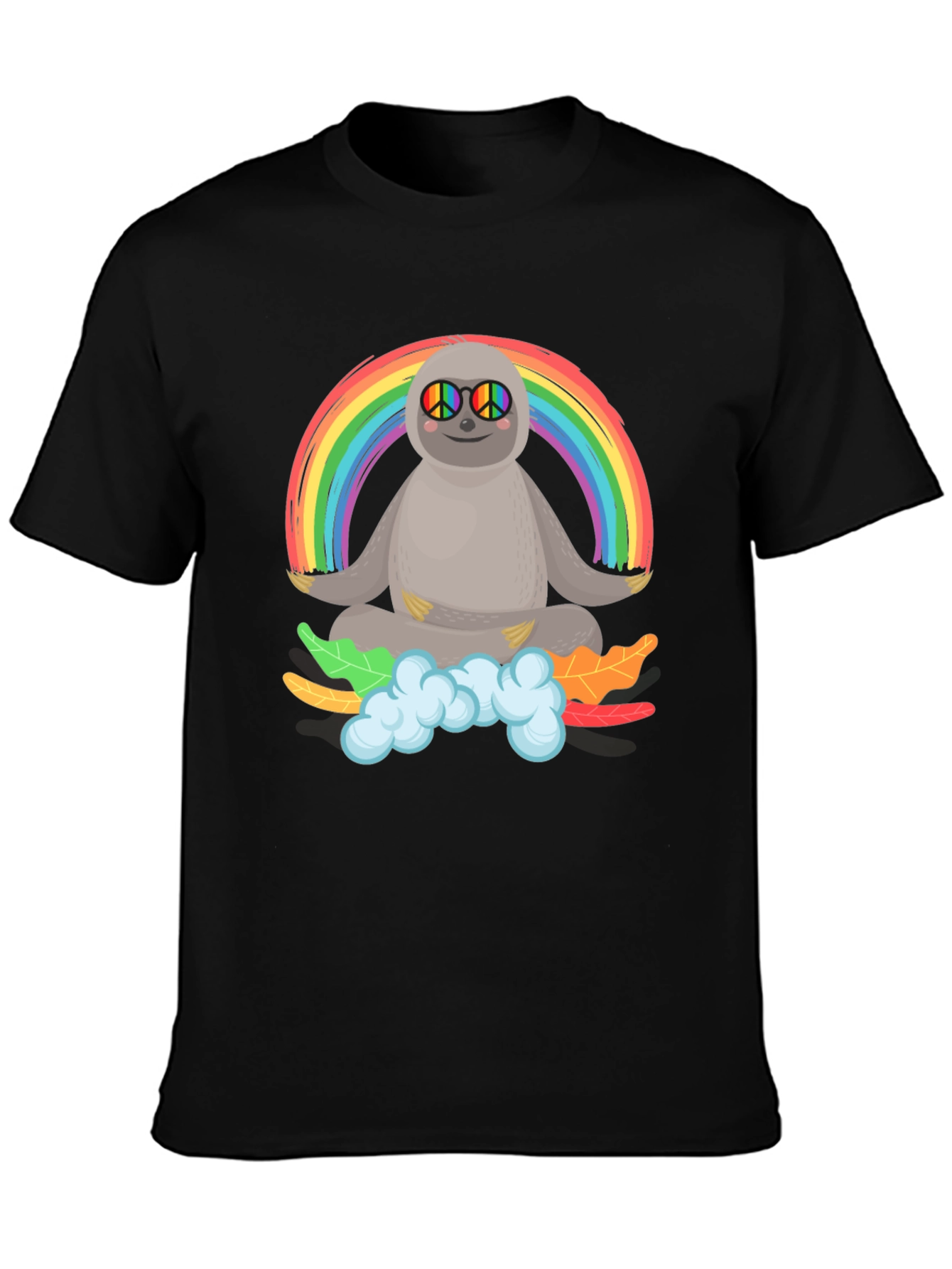 Black Sloth Rainbow Peace T-Shirt view 3