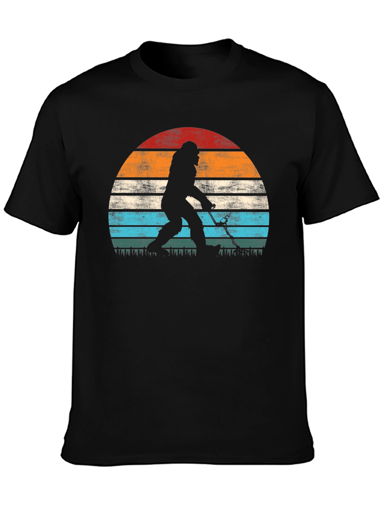Black Bigfoot Hockey Sunset Graphic T-Shirt view 3