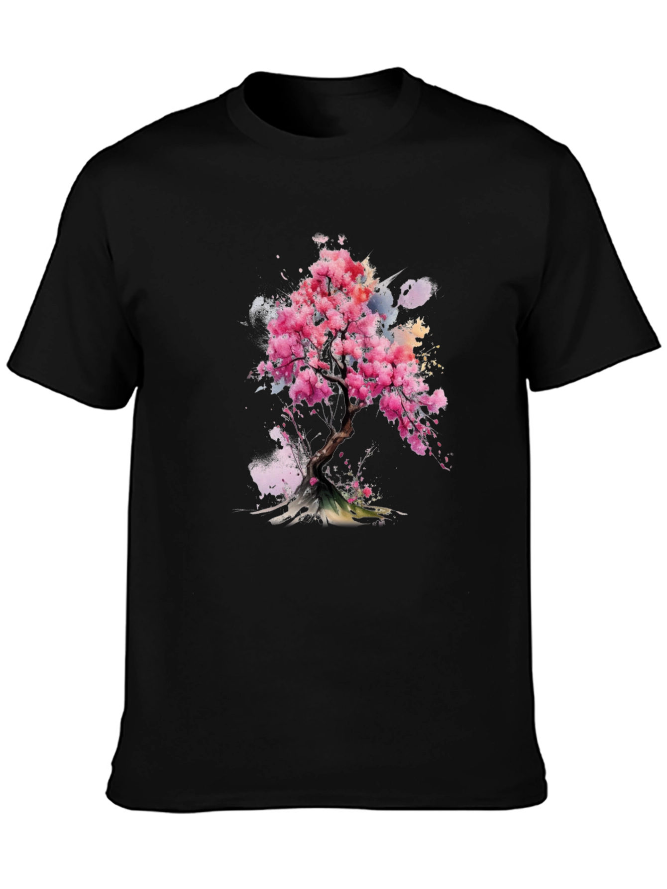 Black Sakura Blossom Tee - Artistic Floral Print view 3