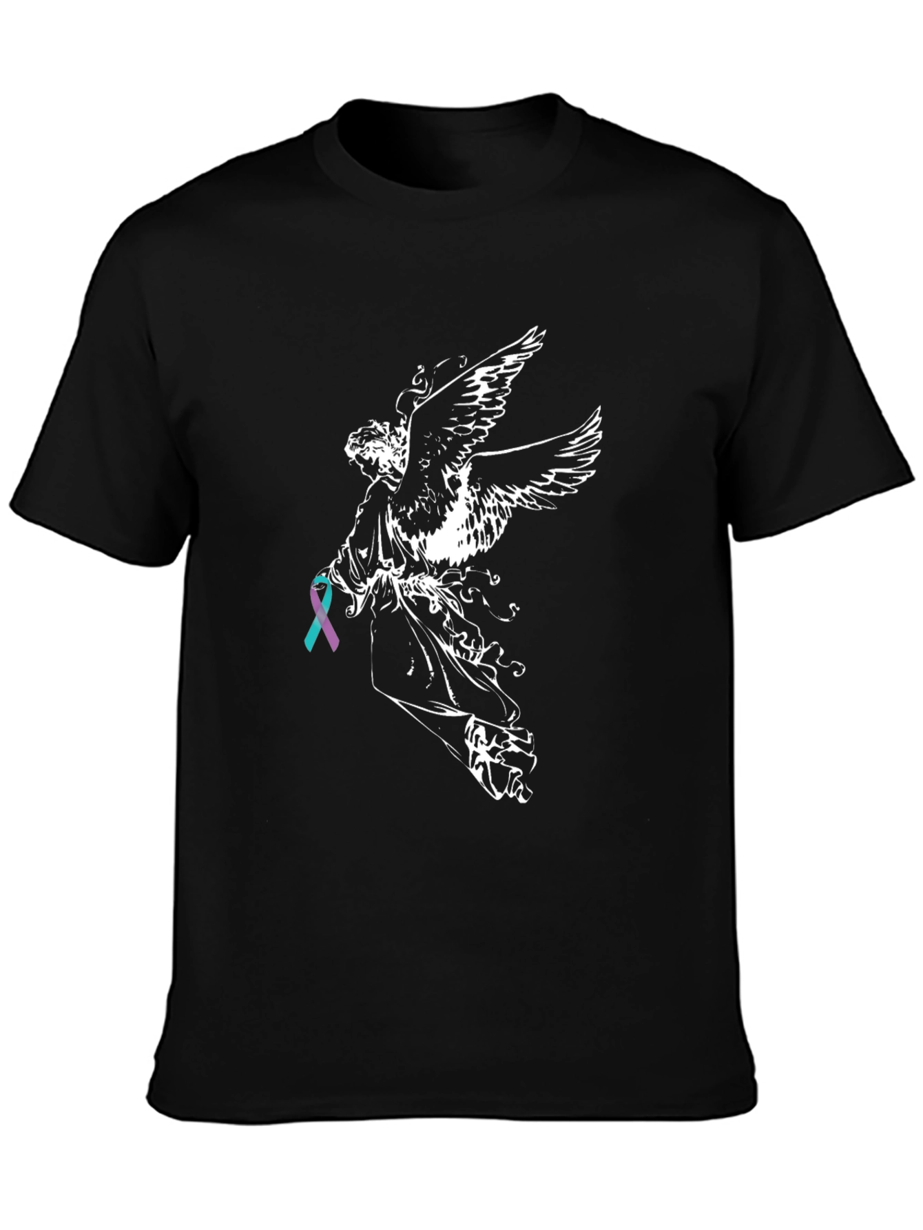 Black Angel Wings Ribbon Graphic T-Shirt view 3