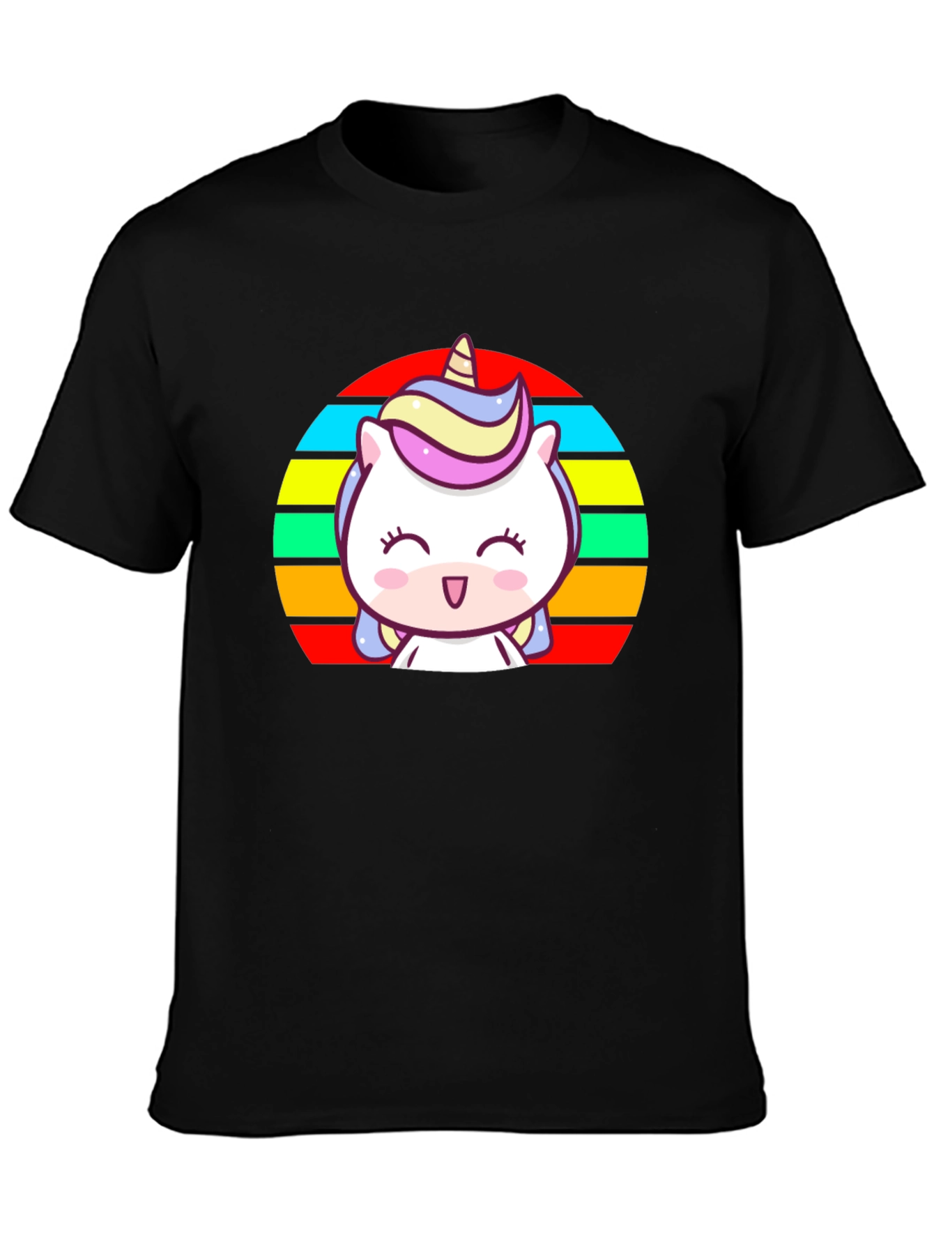 Black Cute Unicorn Rainbow T-Shirt view 3