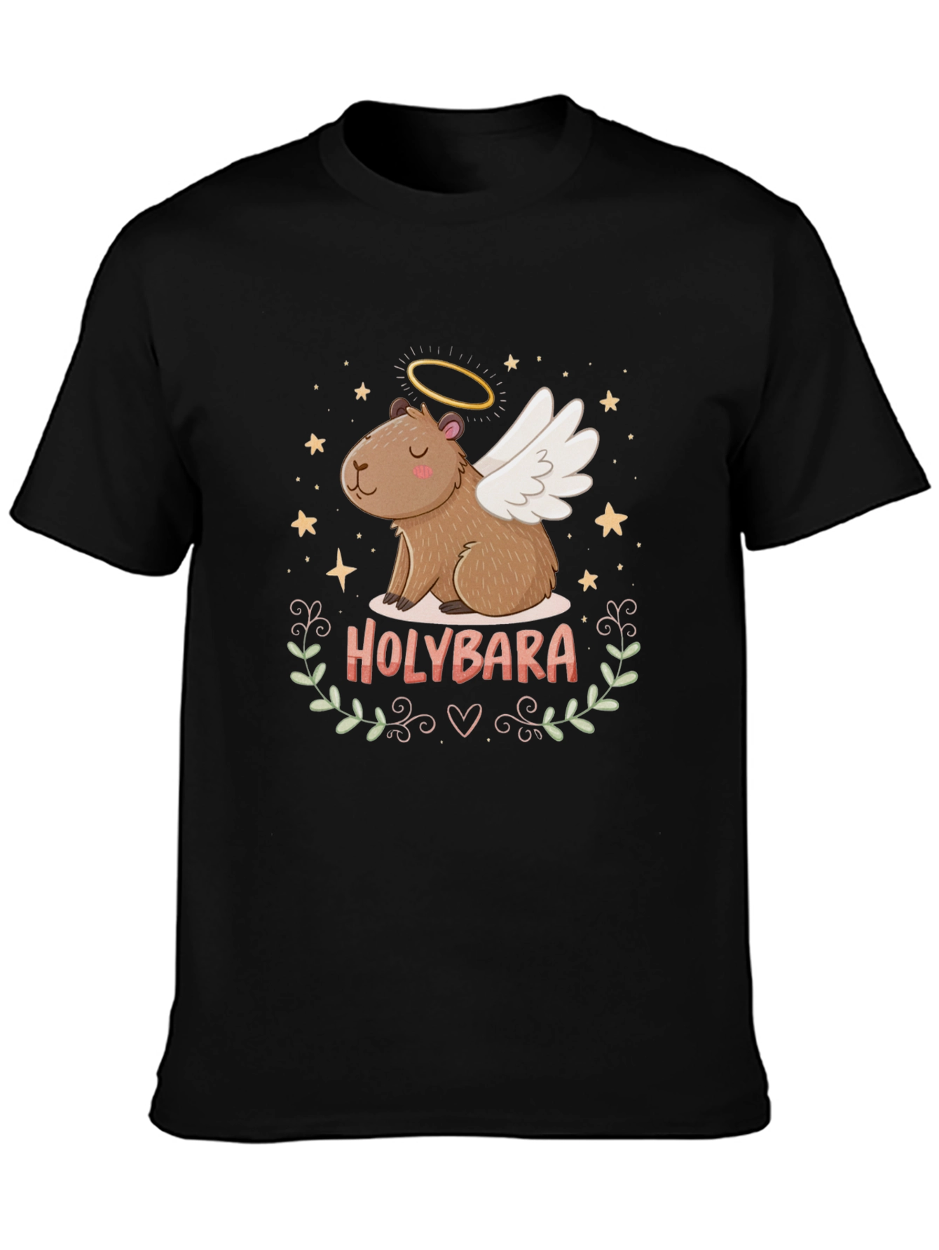 Black Holybara T-Shirt - Angel Capybara Tee view 3
