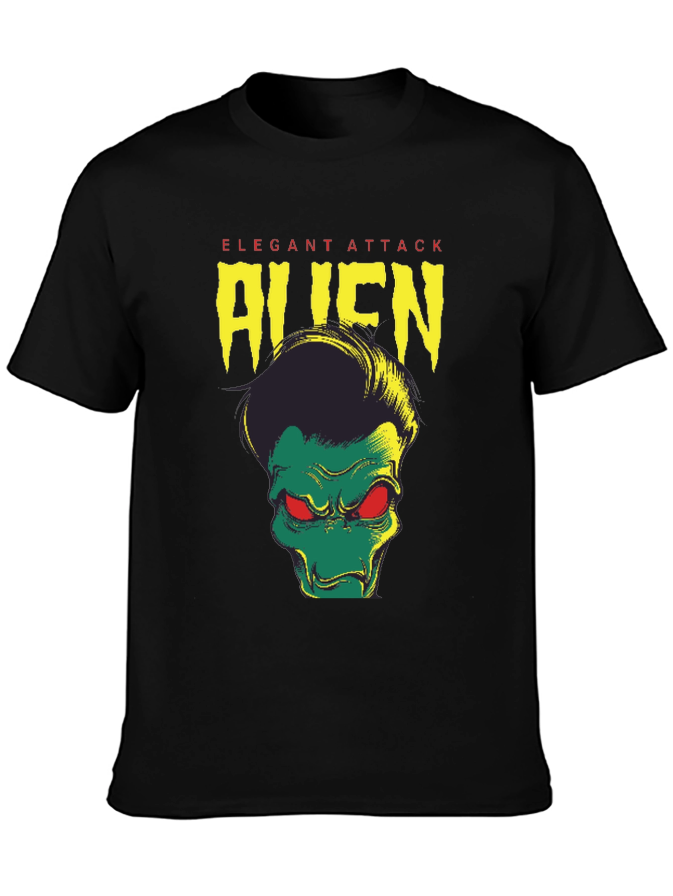 Black Elegant Attack Alien Graphic Tee - Black view 3