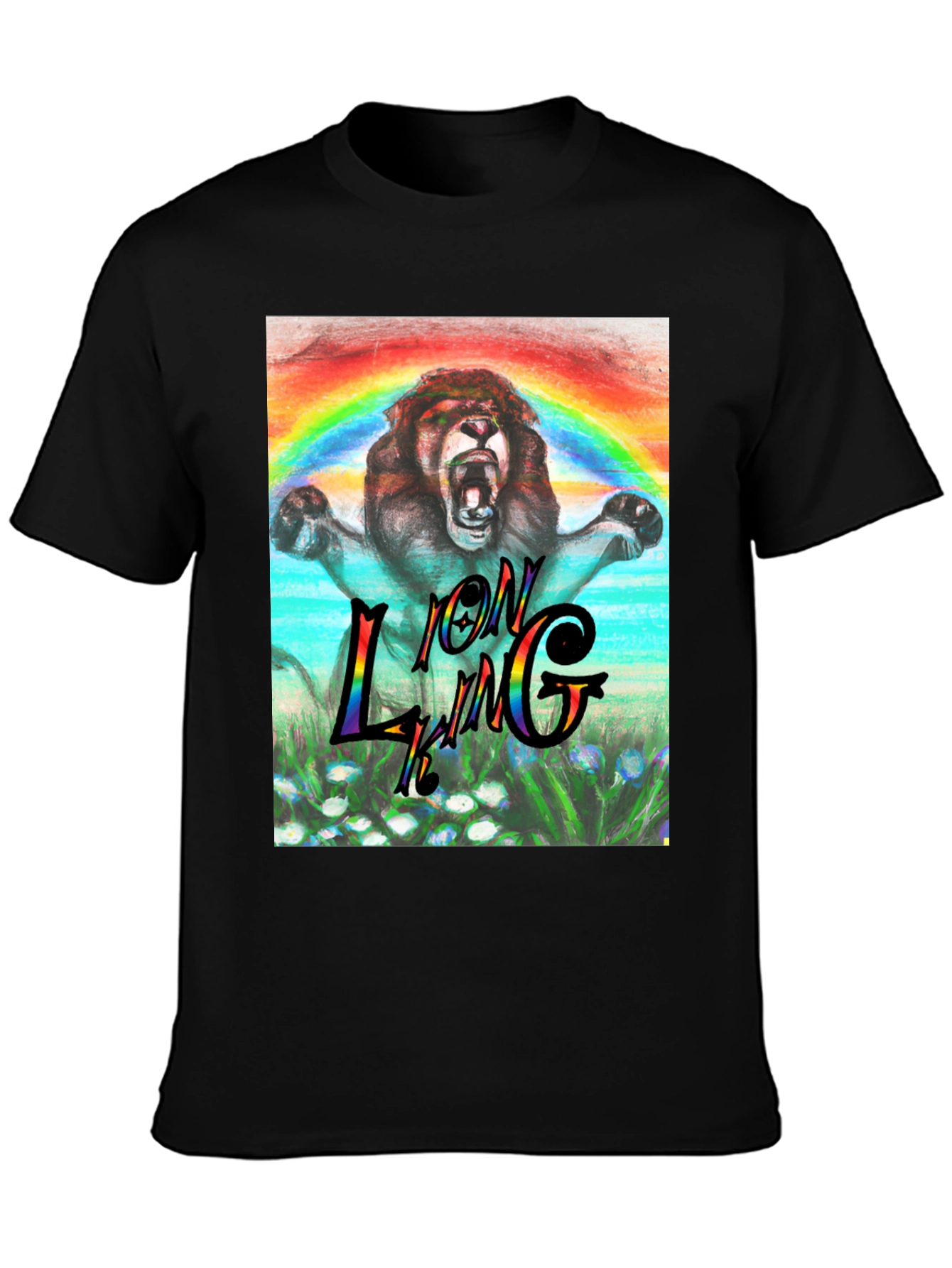 Black Lion King Rainbow Graphic Tee - Black view 3