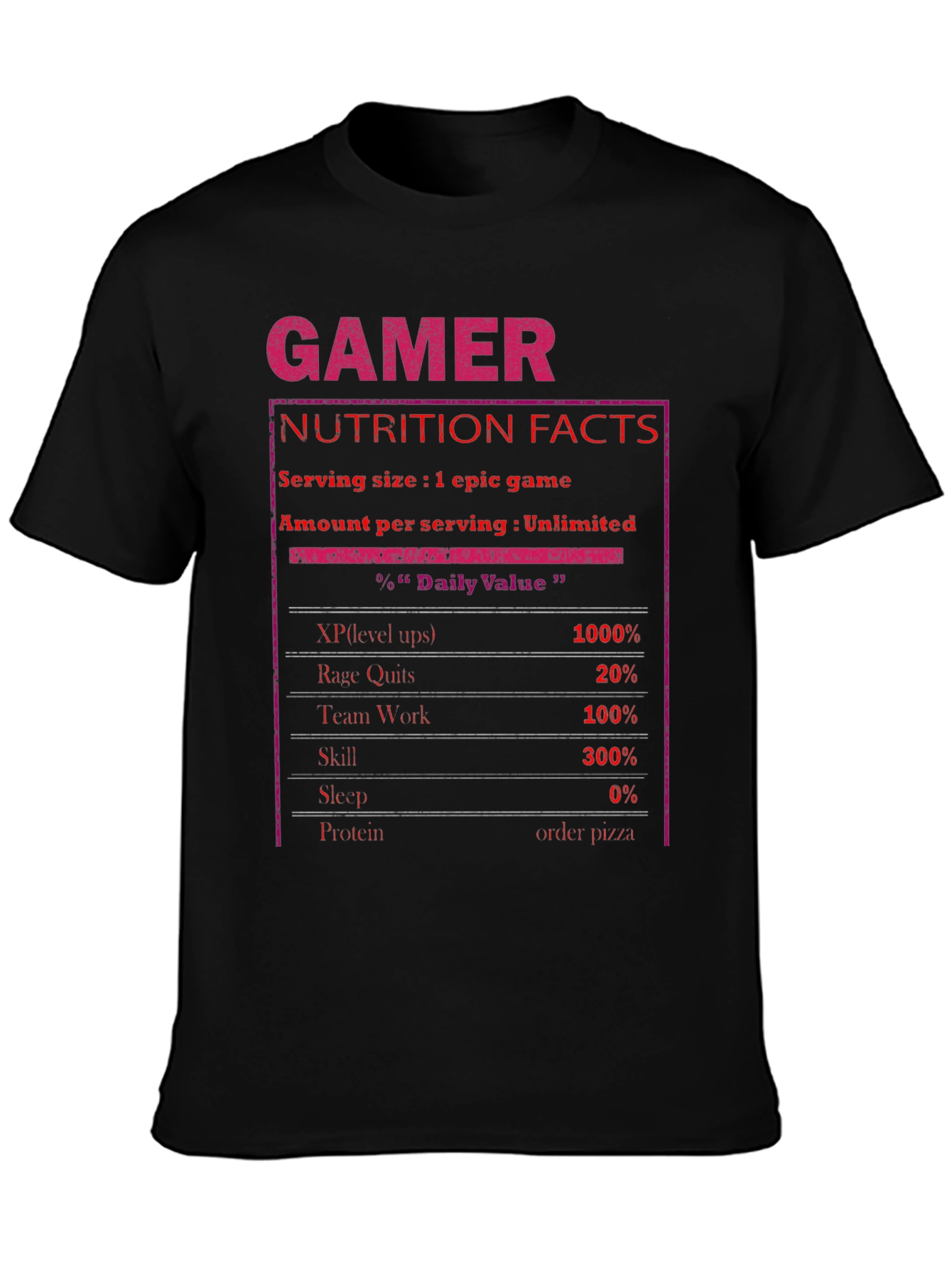 Black Gamer Nutrition Facts T-Shirt view 3