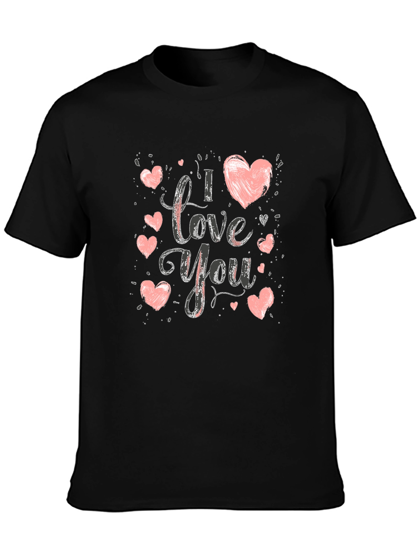 Black I Love You Graphic Print Crew Neck T-Shirt view 3