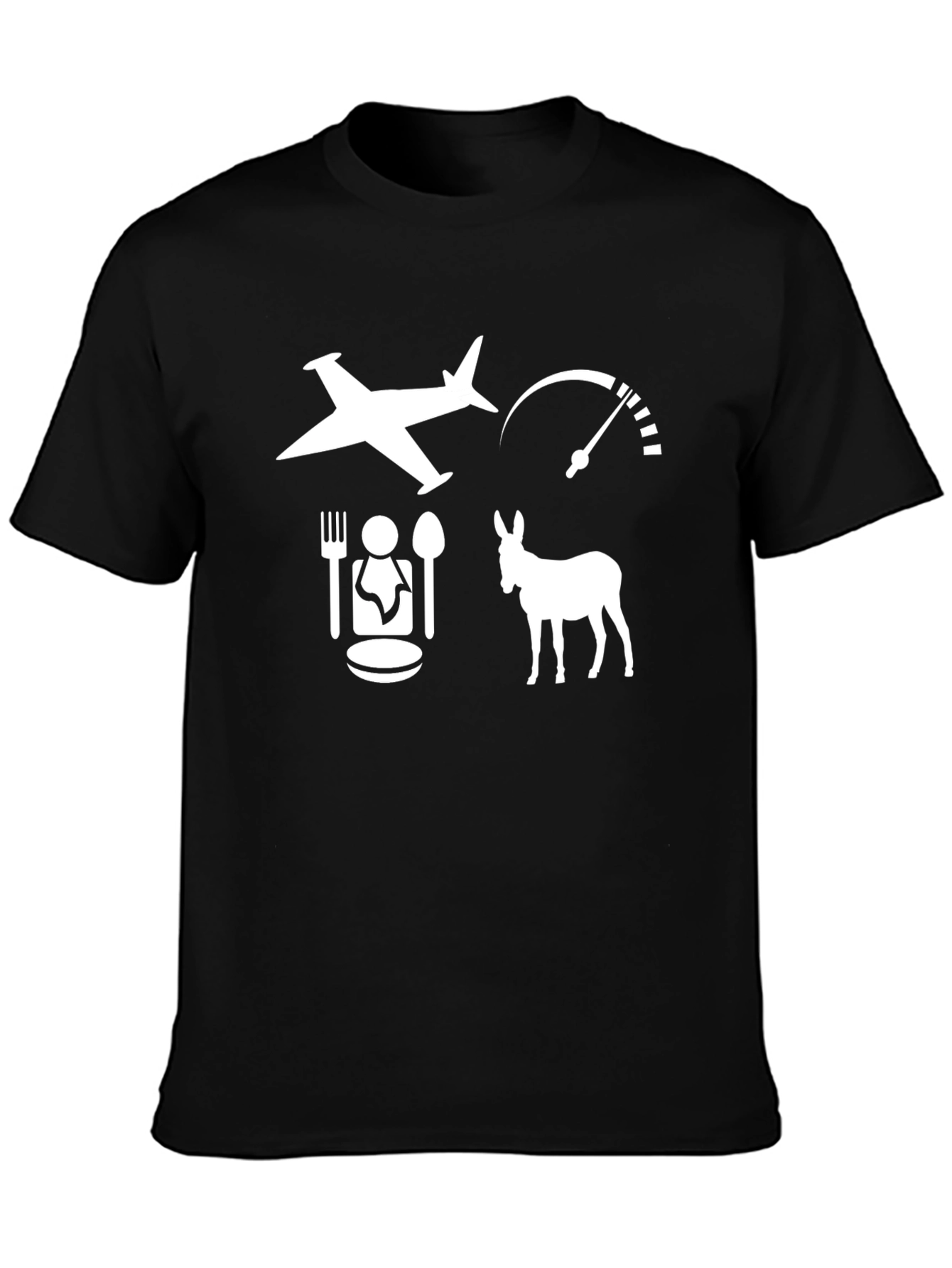 Black Funny Airplane Food Donkey Speedometer Black T-Shirt view 3