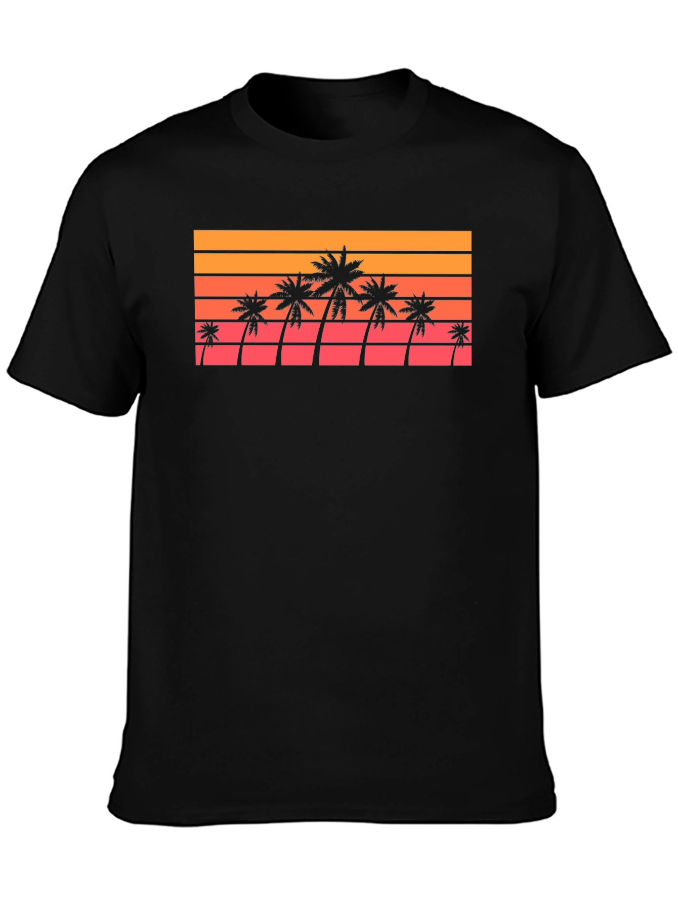 Black Retro Palm Tree Sunset T-Shirt view 3