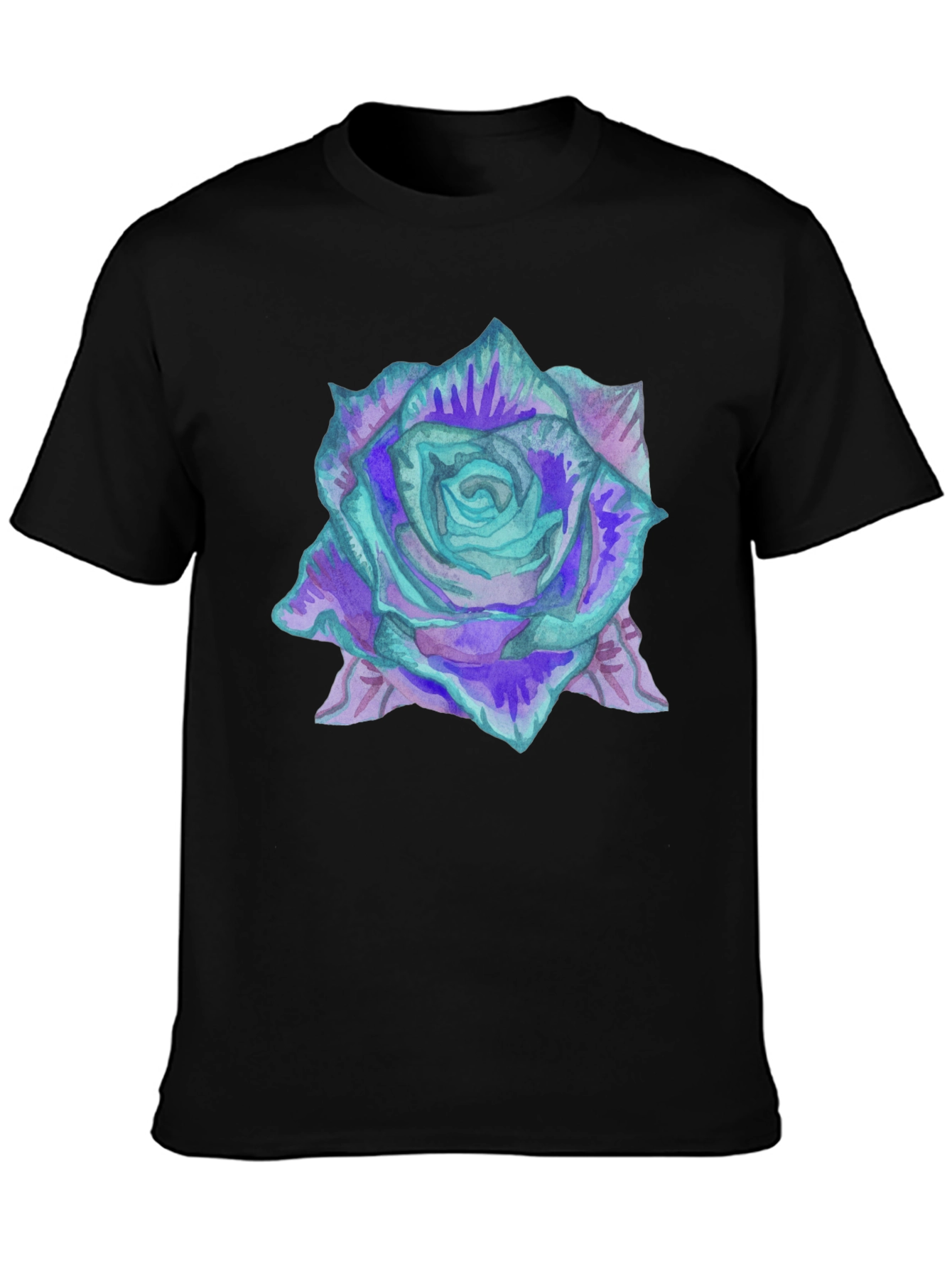 Black Watercolor Rose Print Black Tee view 3