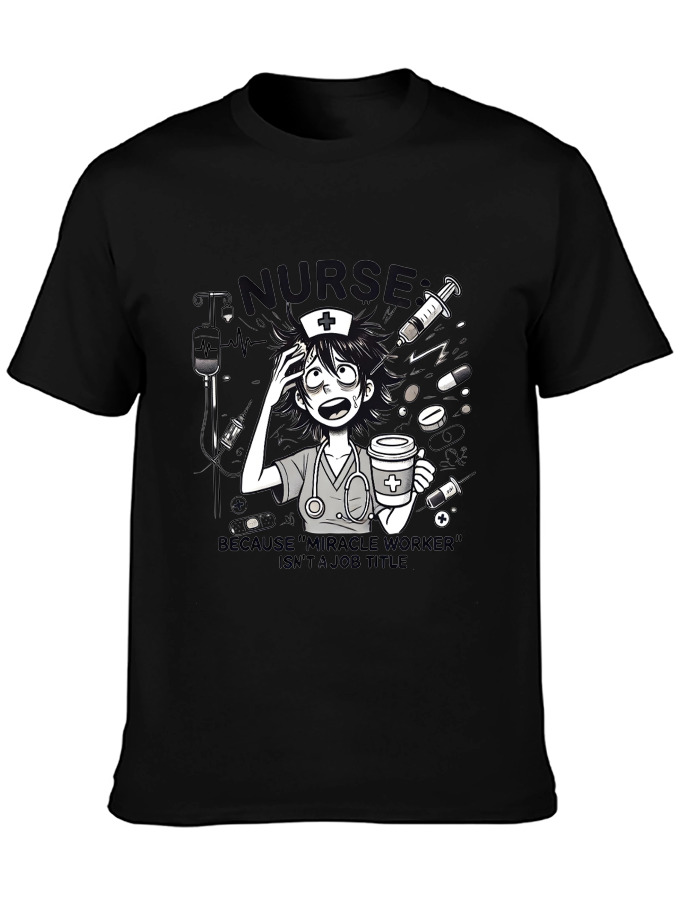 Black Nurse Graphic Tee - Because "Miracle Worker" view 3
