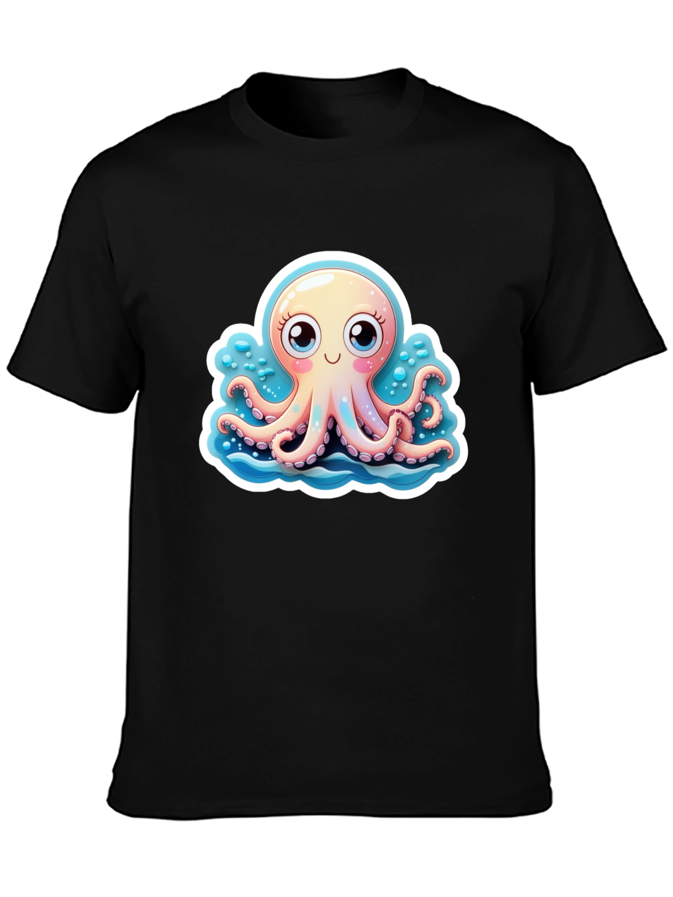 Black Cute Octopus Graphic Tee - Stylish Black T-Shirt view 3