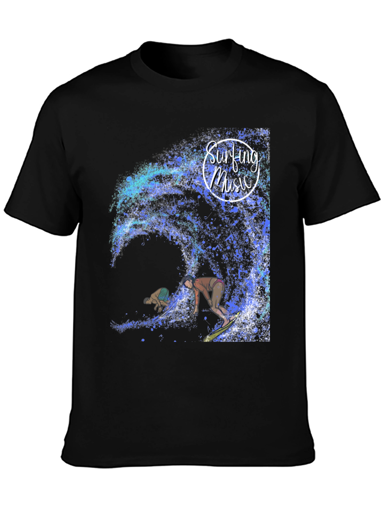 Black Surfing Music Graphic Tee - Wave Rider Shirt view 3