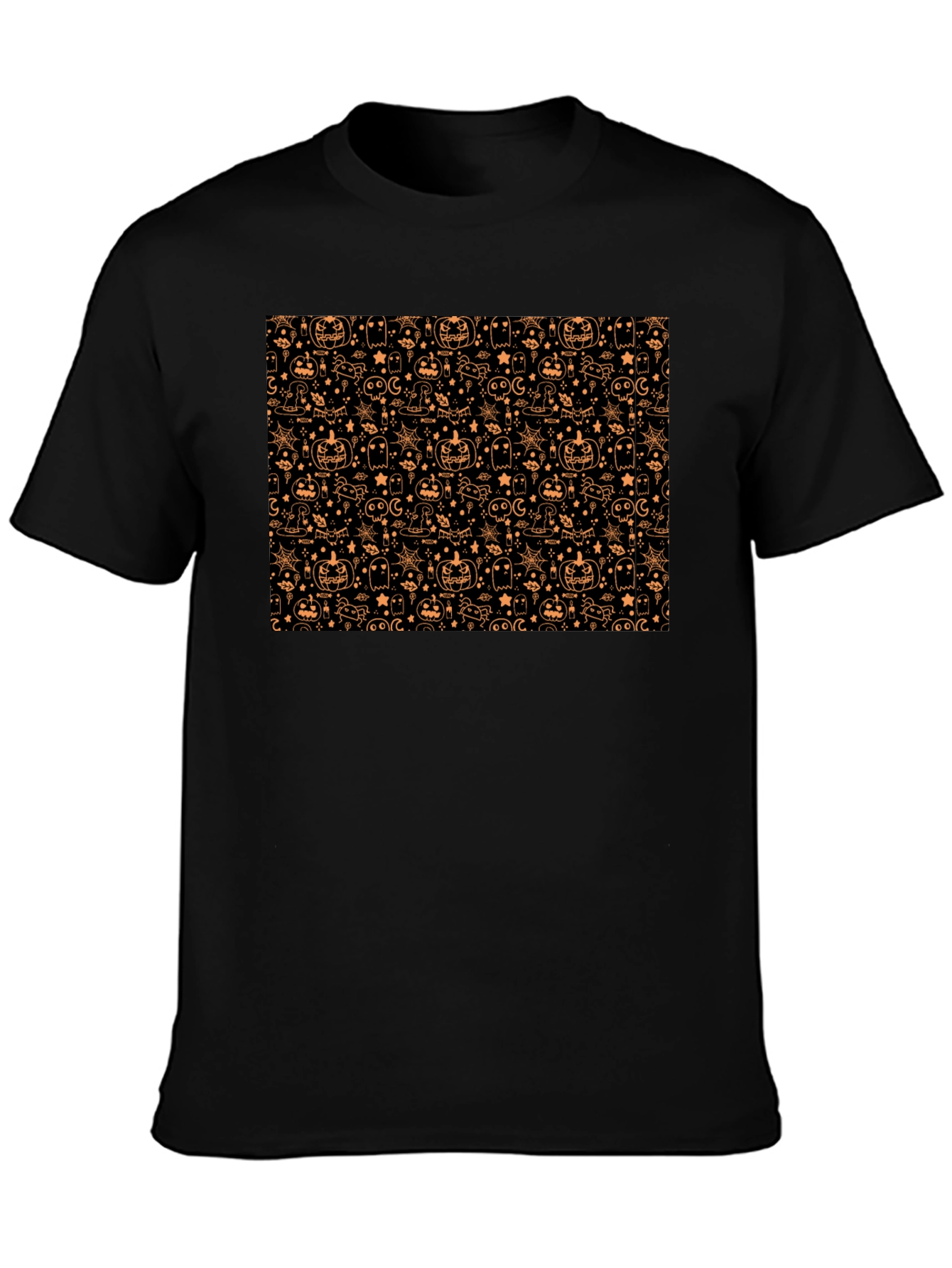 Black Halloween Pattern T-Shirt - Spooky Season Style view 3