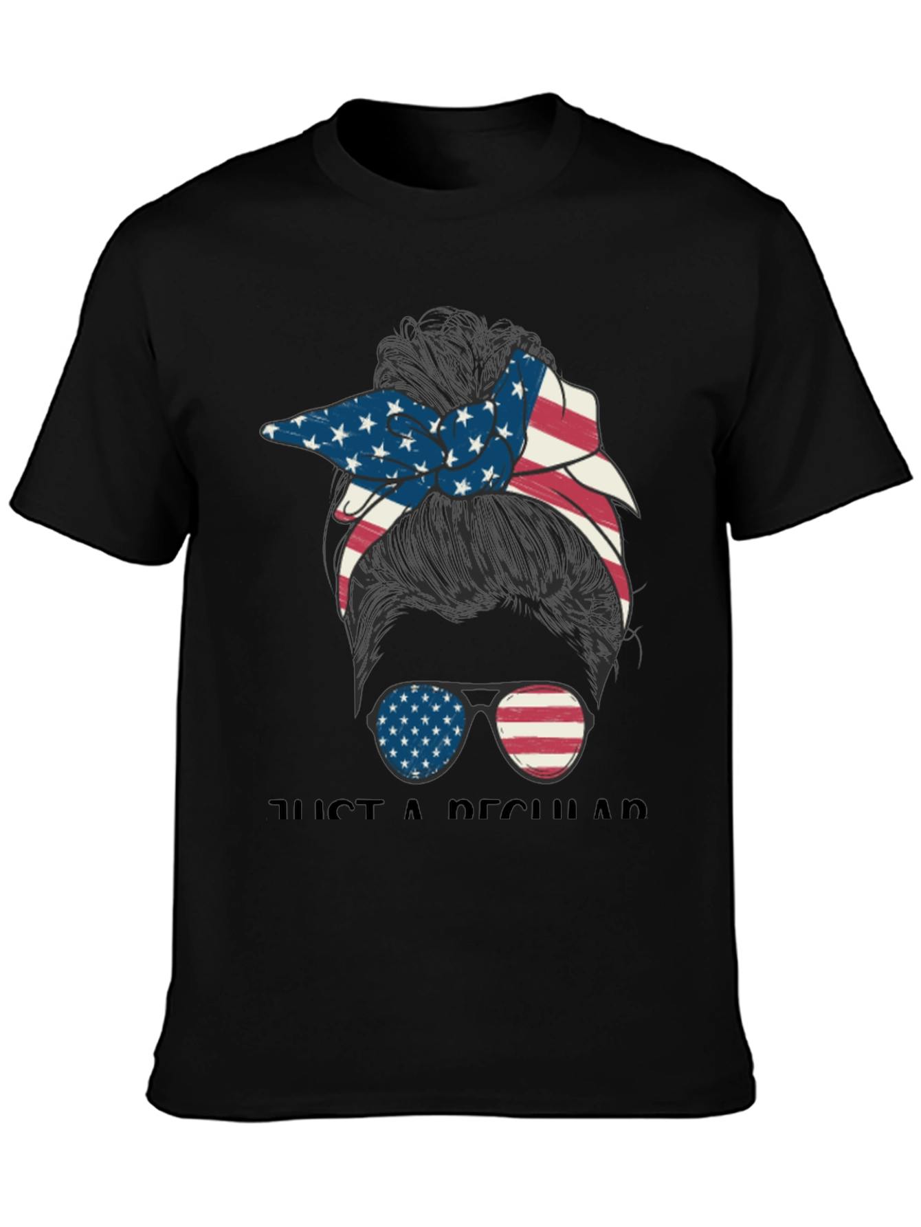 Black Patriotic Messy Bun T-Shirt view 3