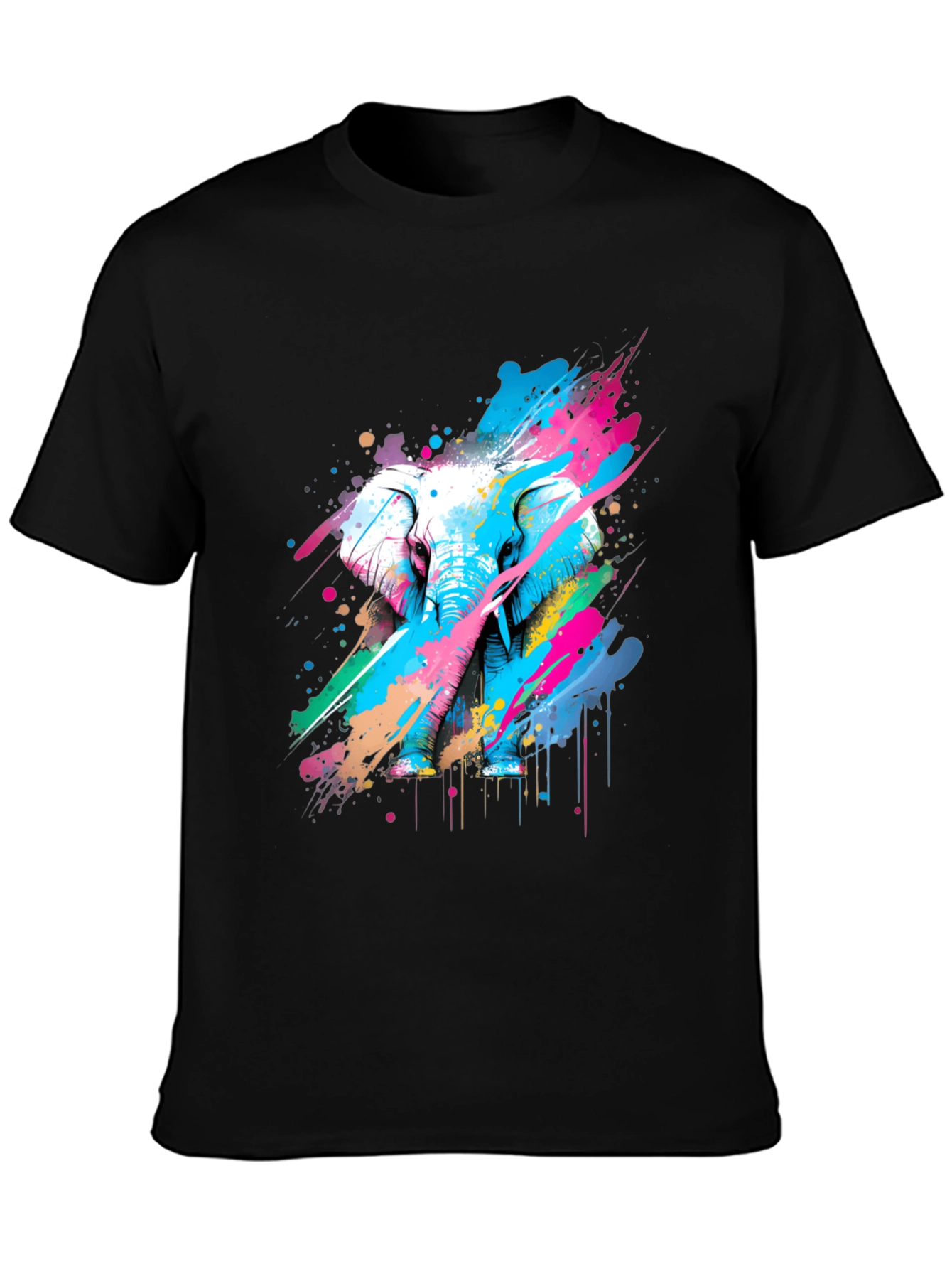 Black Colorful Elephant Graphic T-Shirt - Artistic Design view 3