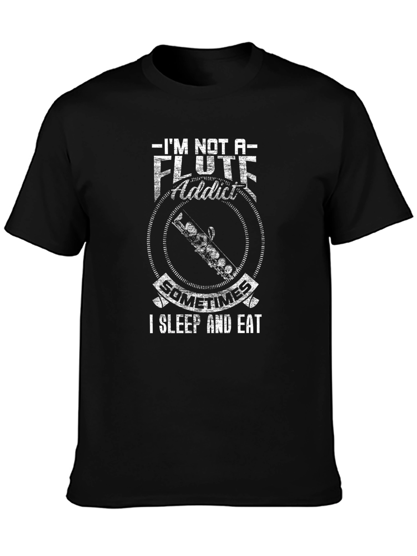 Black Flute Addict Graphic T-Shirt Funny Musician Tee view 3