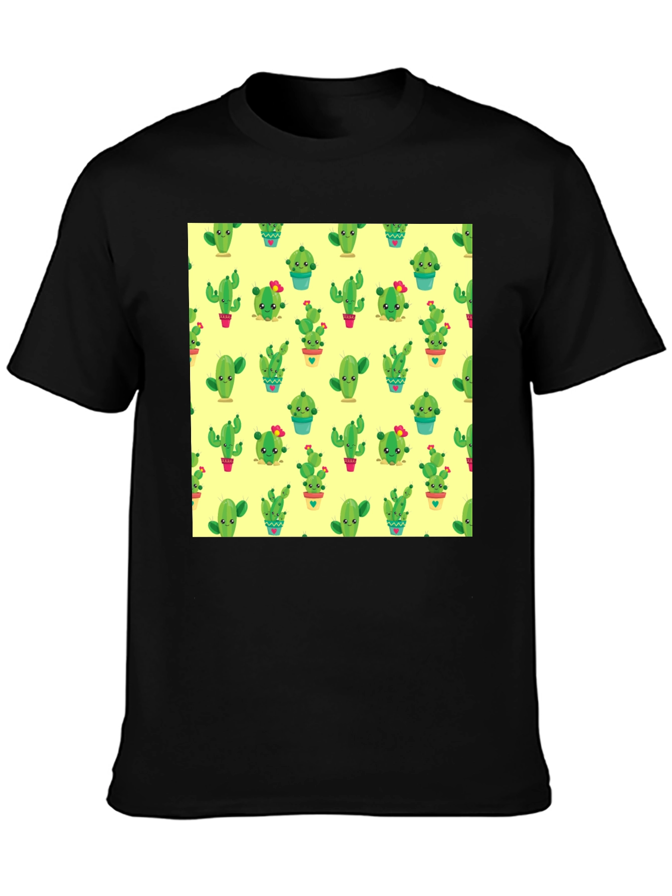 Black Cactus Print Black T-Shirt - Trendy & Fun view 3