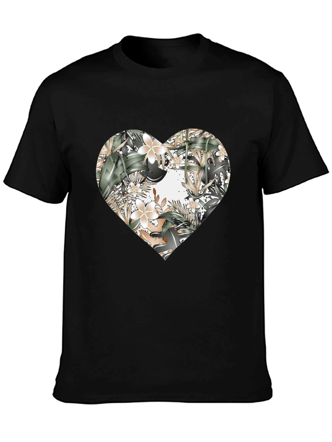 Black Floral Heart Graphic Tee - Stylish Black T-Shirt view 3