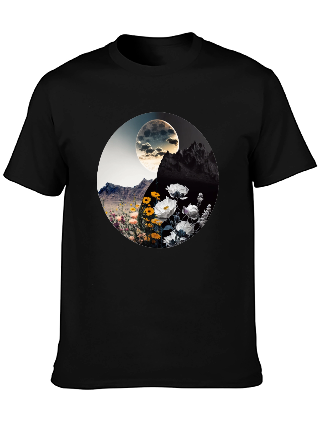 Black Yin Yang Floral Graphic Tee - Stylish Comfort view 3