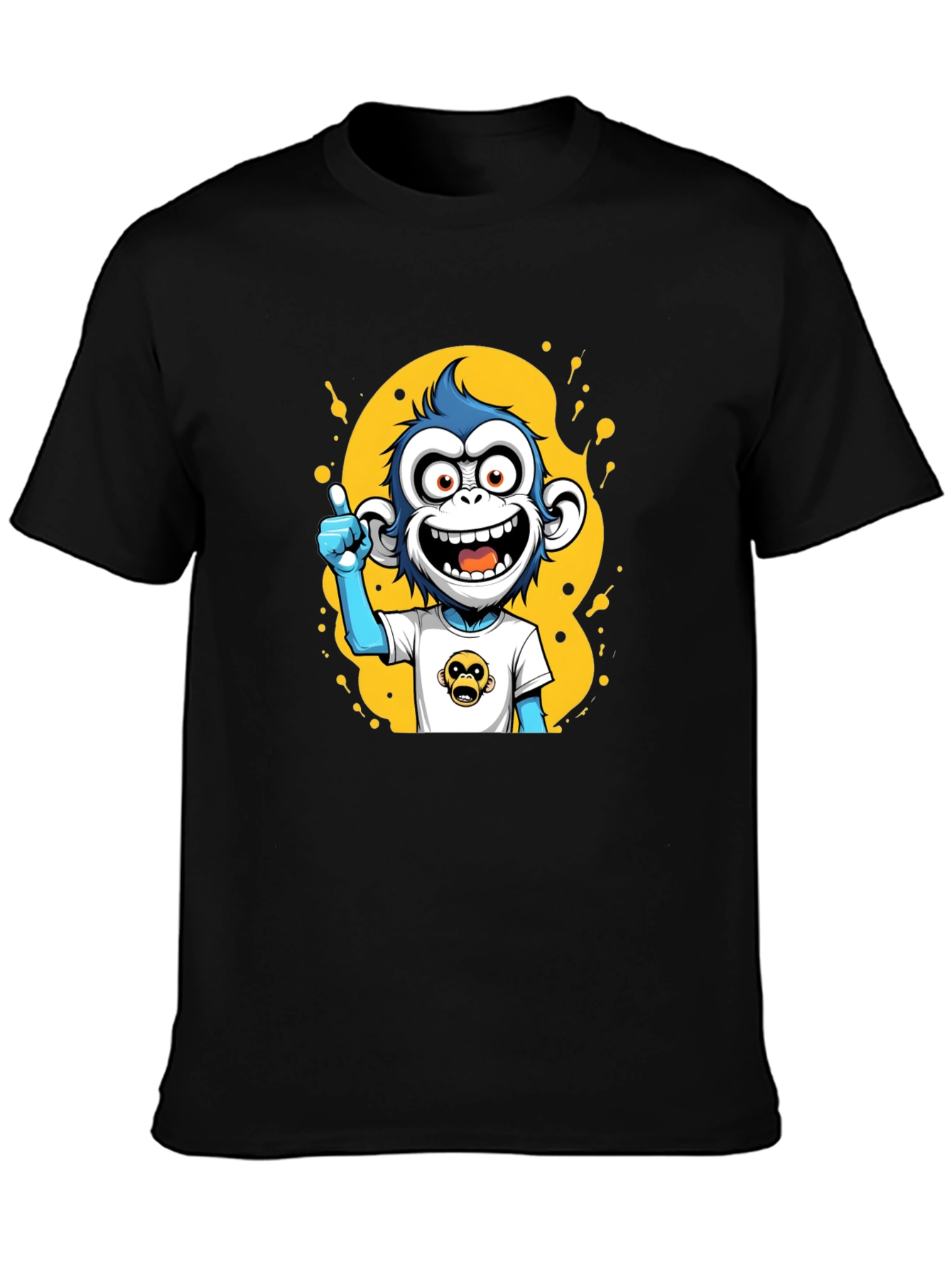 Black Cartoon Monkey Graphic Black T-Shirt view 3