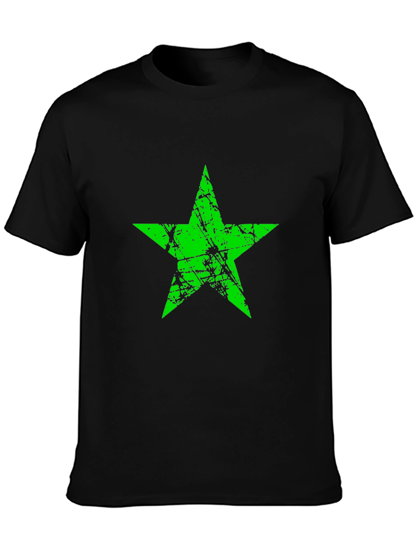Black Grunge Green Star Graphic Black T-Shirt view 3