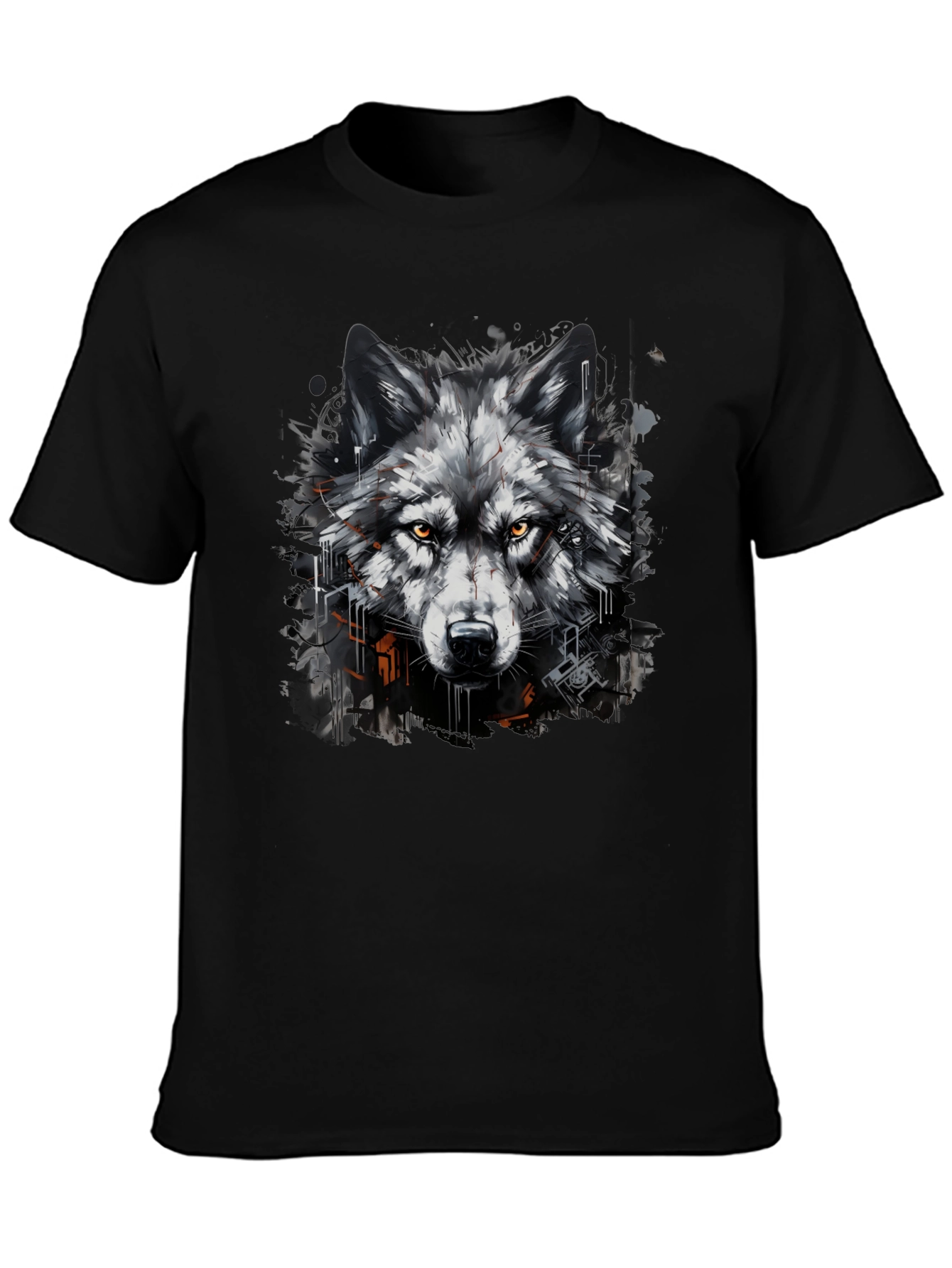 Black Wolf Graphic Print Black T-Shirt view 3