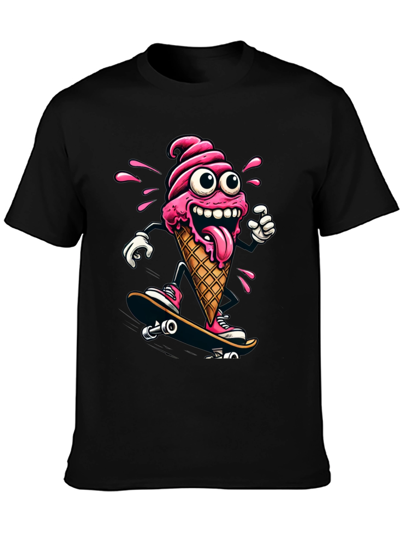 Black Skateboarding Ice Cream T-Shirt - Funny Cartoon Tee view 3