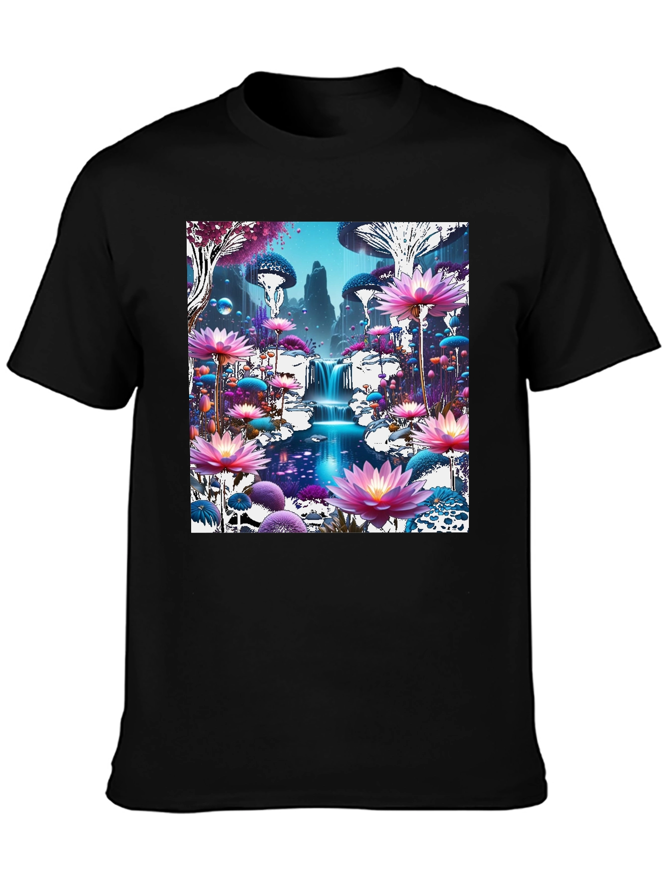 Black Mystical Mushroom Wonderland Graphic Tee view 3