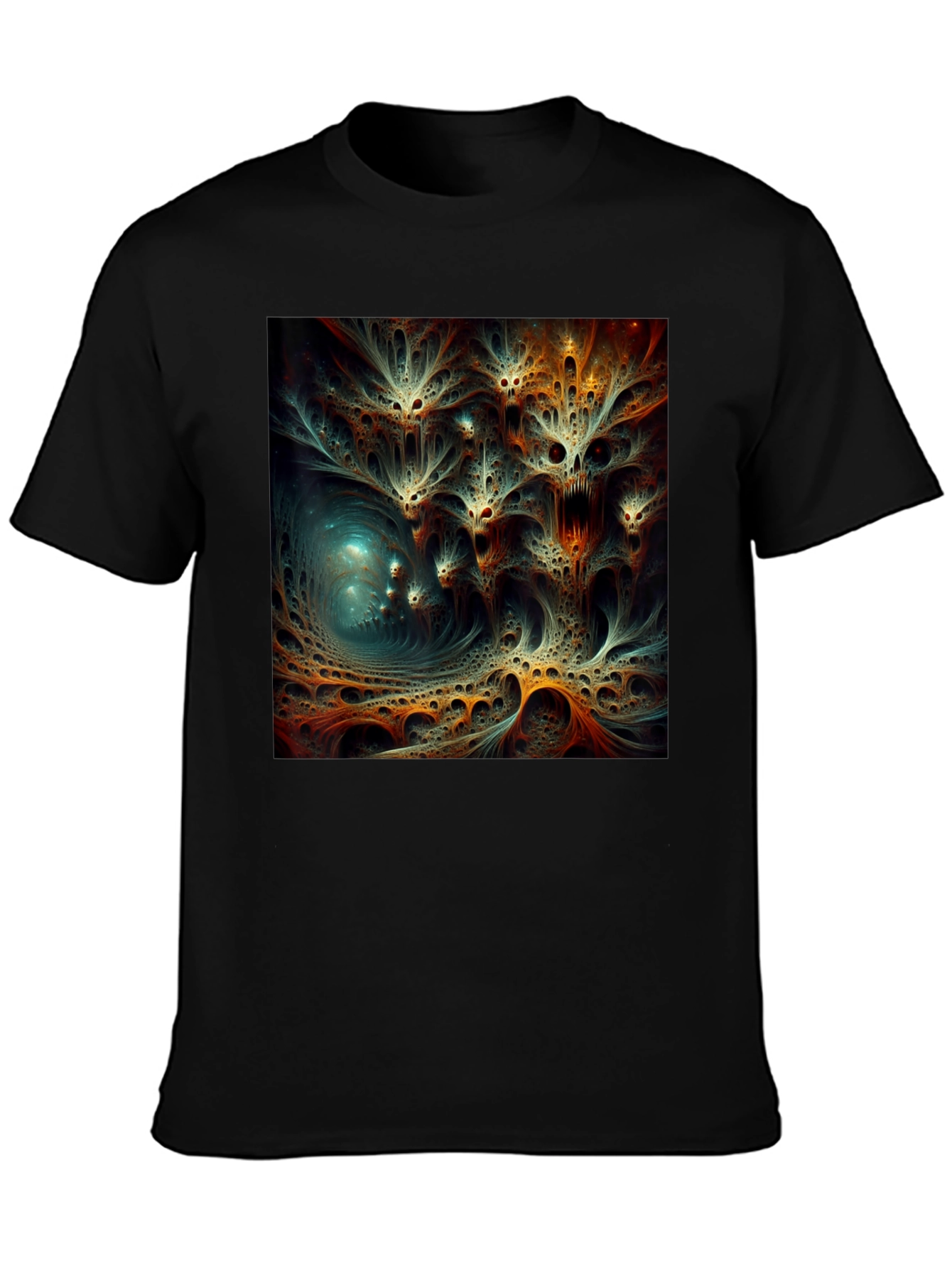 Black Abstract Fractal Design Black T-Shirt view 3