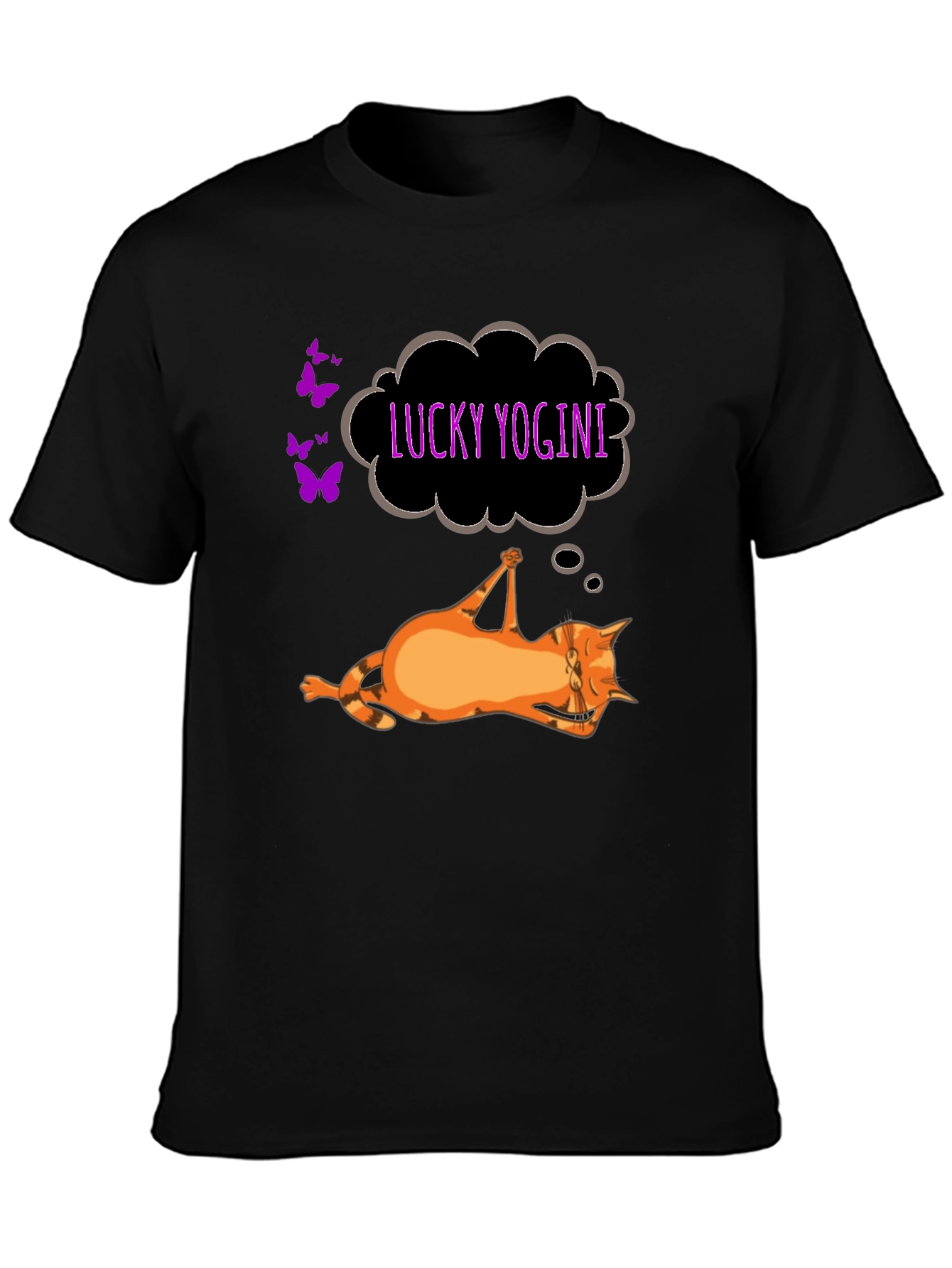 Black Lucky Yogini Cat Black T-Shirt view 3