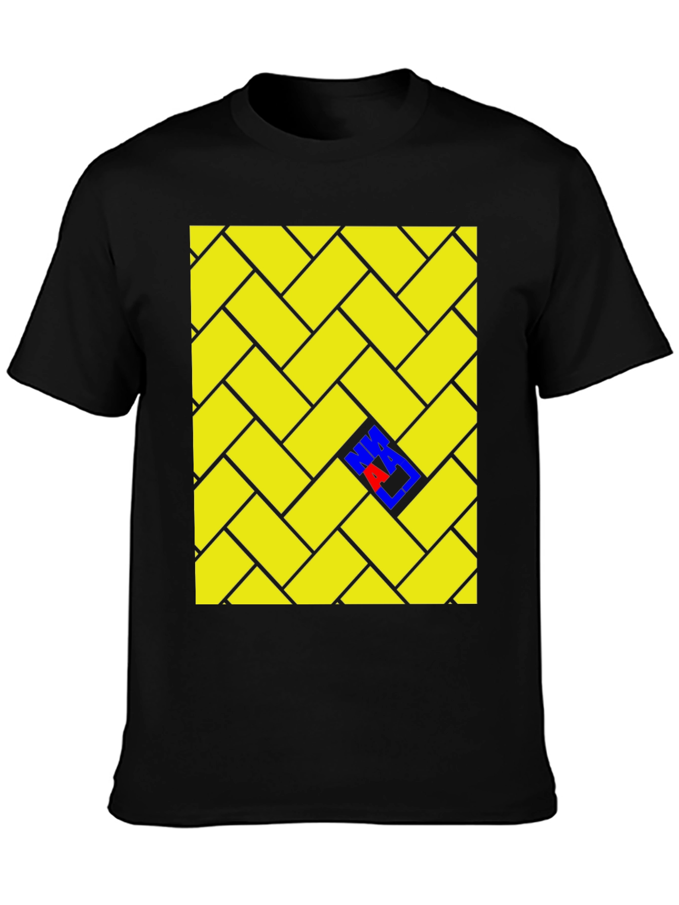 Black Herringbone Patterned T-Shirt with Color Accent view 3