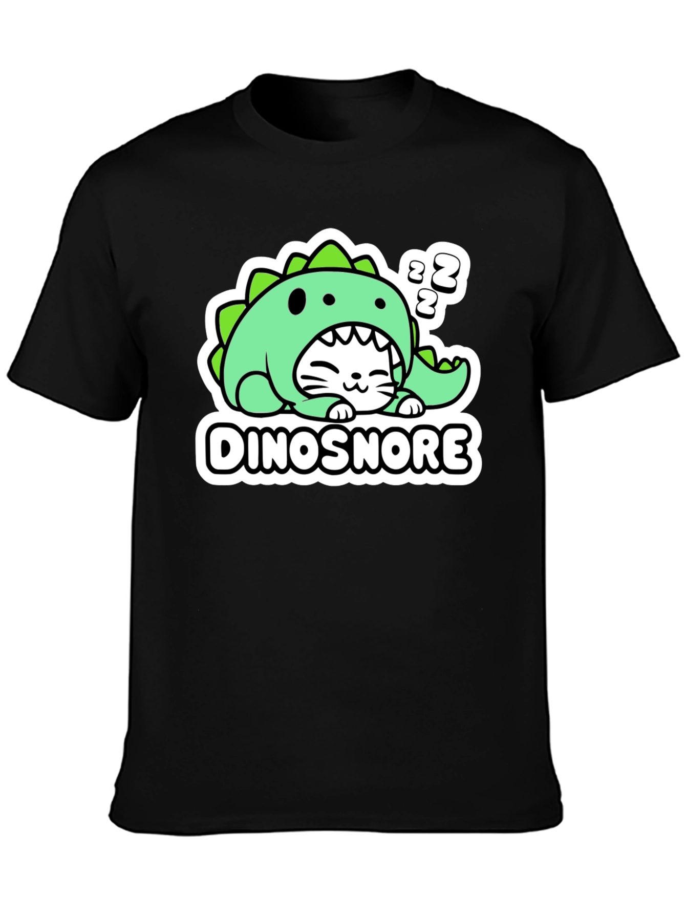 Black Dinosnore Cat T-Shirt - Funny Sleeping Dinosaur Tee view 3