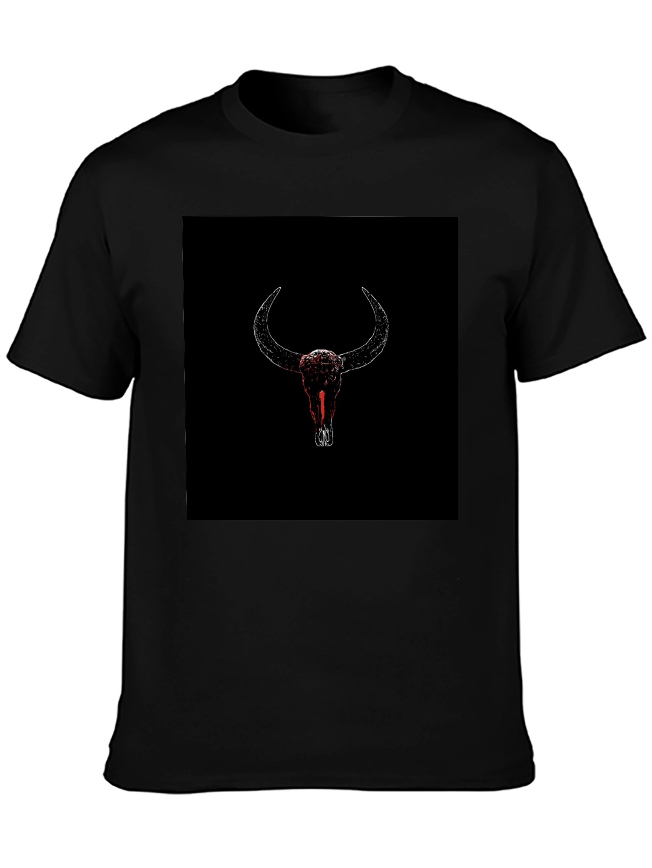 Black Black T-Shirt with Bull Skull Graphic view 3