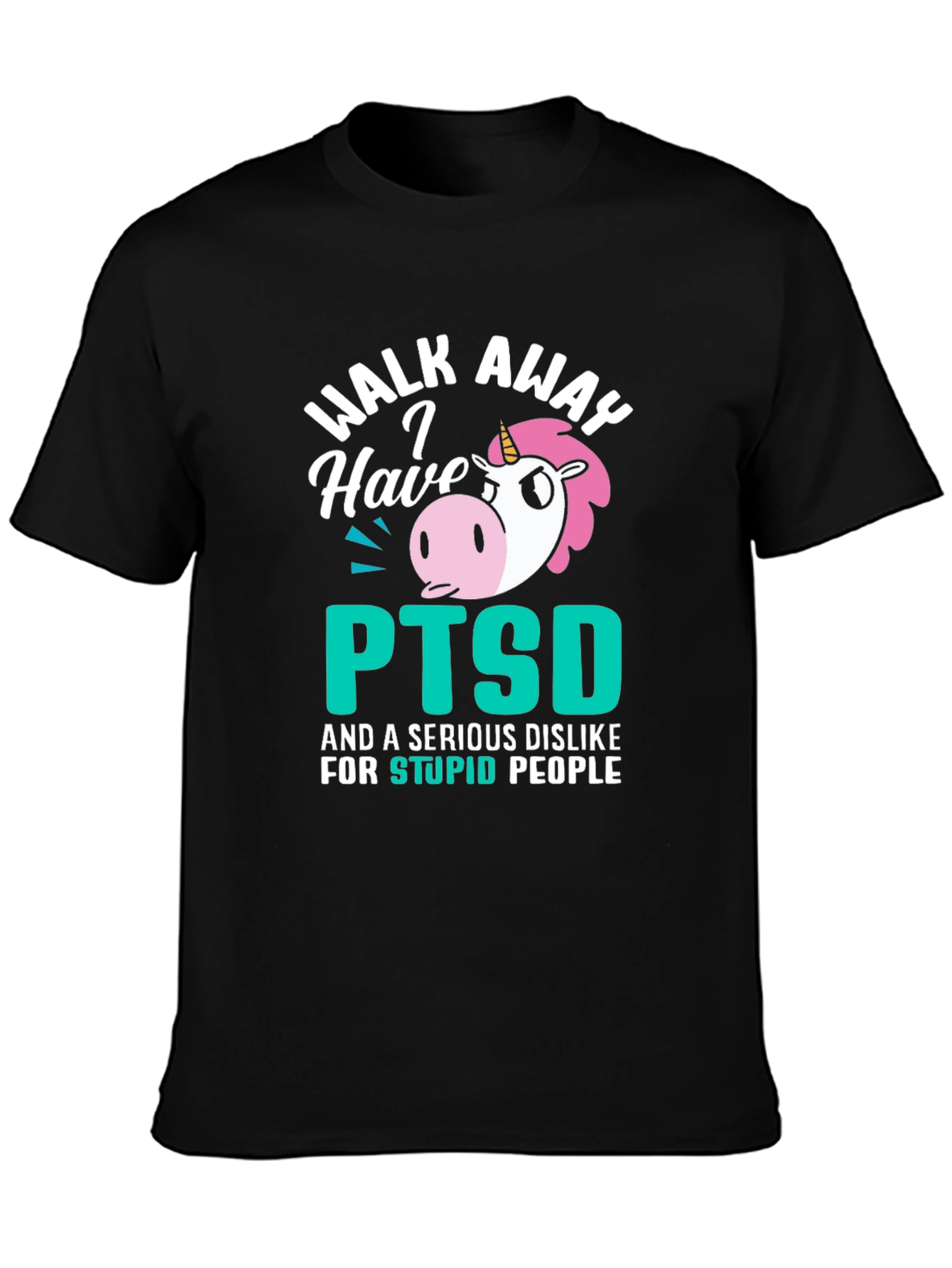 Black Walk Away PTSD Unicorn Graphic T-Shirt view 3