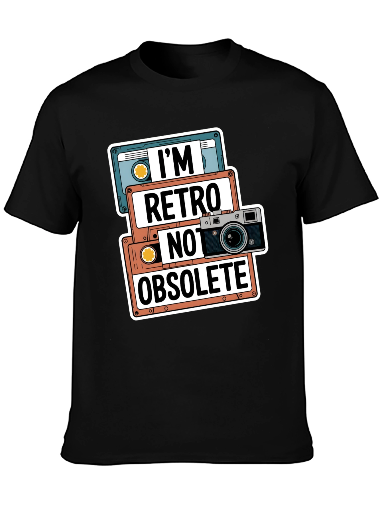 Black Retro Cassette & Camera T-Shirt view 3