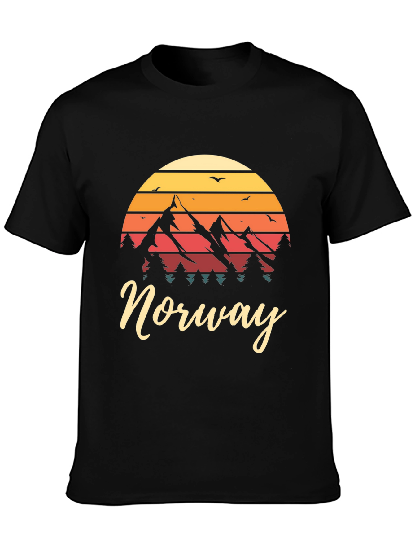 Black Norway Mountain Sunset Graphic Tee view 3
