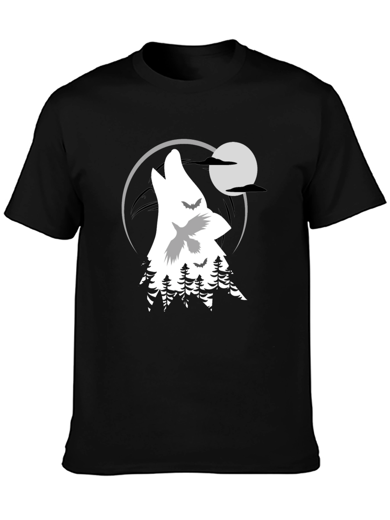 Black Wolf Moon Graphic T-Shirt view 3