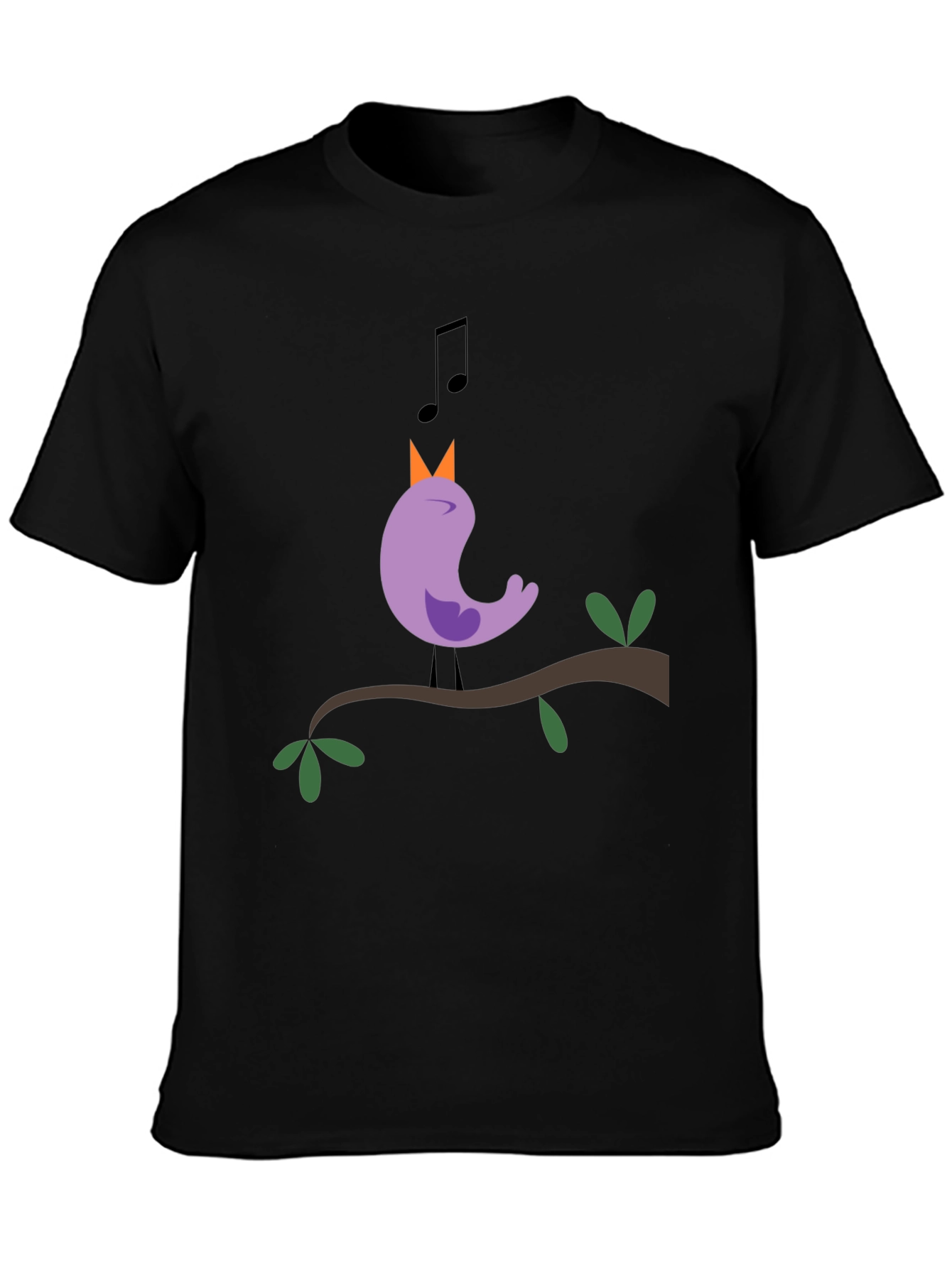 Black Singing Bird Graphic Tee - Black Cotton Blend view 3
