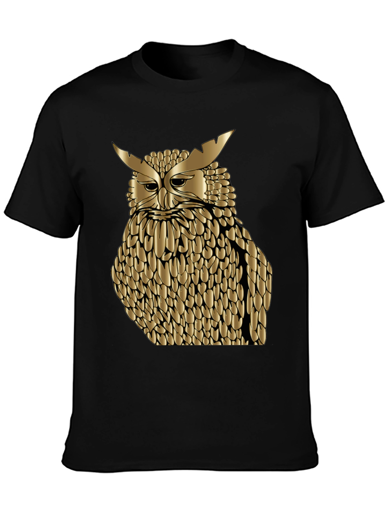 Black Golden Owl Graphic Tee - Black Cotton Blend Shirt view 3